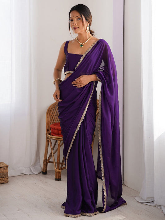Royal Violet Georgette Saree - Ressa