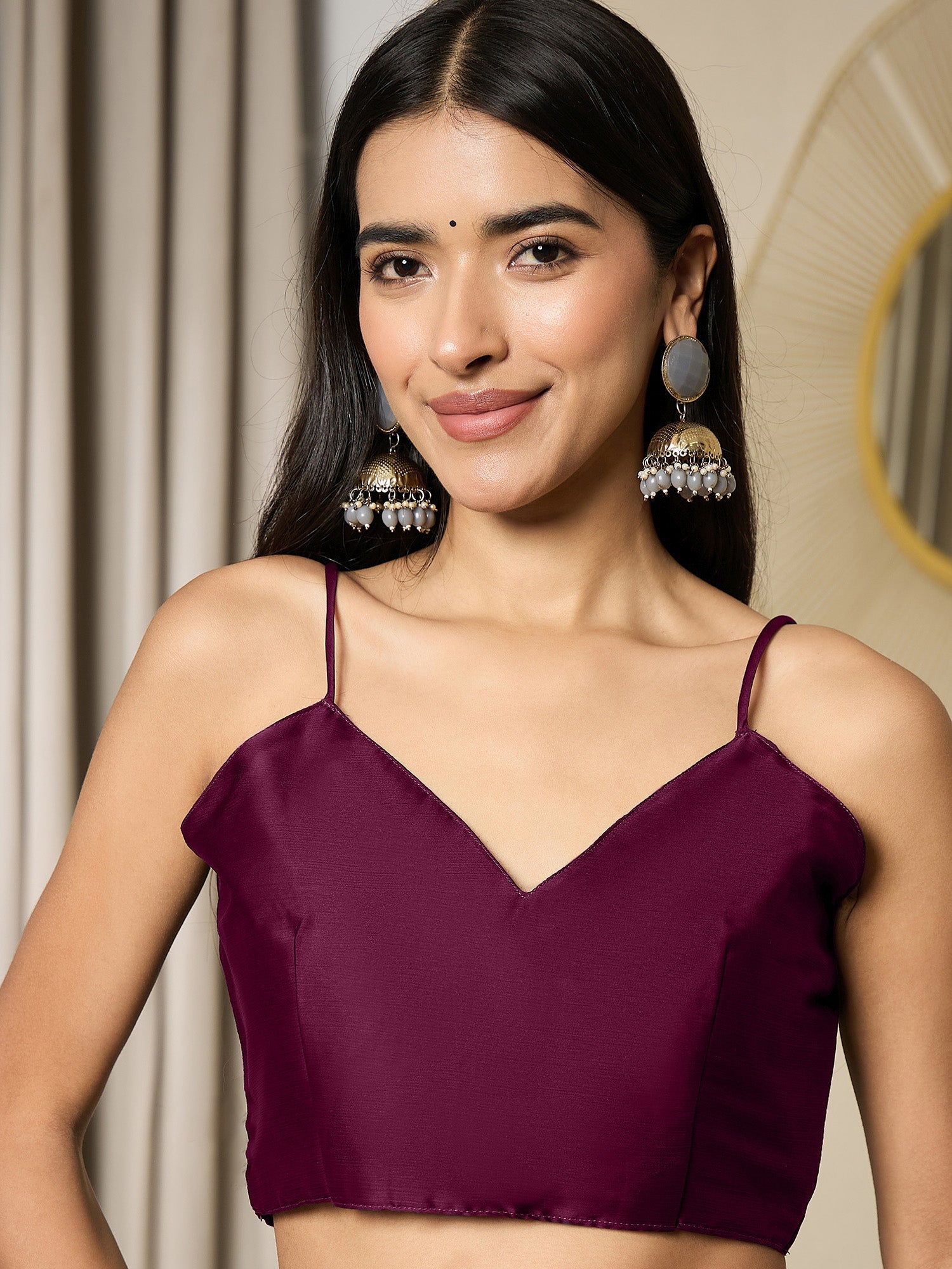 RTW Wine Satin with Embroidered Border Saree - Ressa