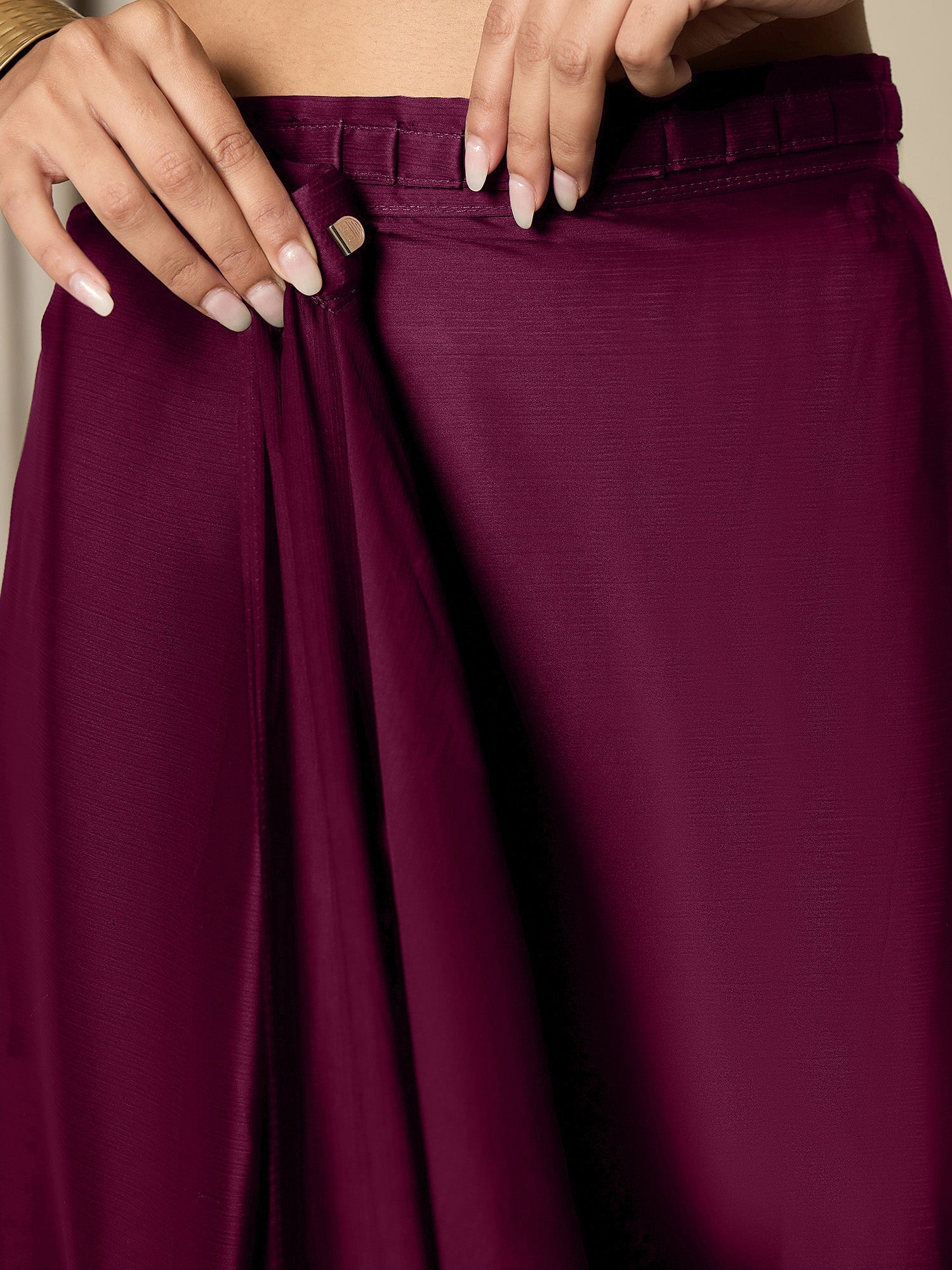 RTW Wine Satin with Embroidered Border Saree - Ressa