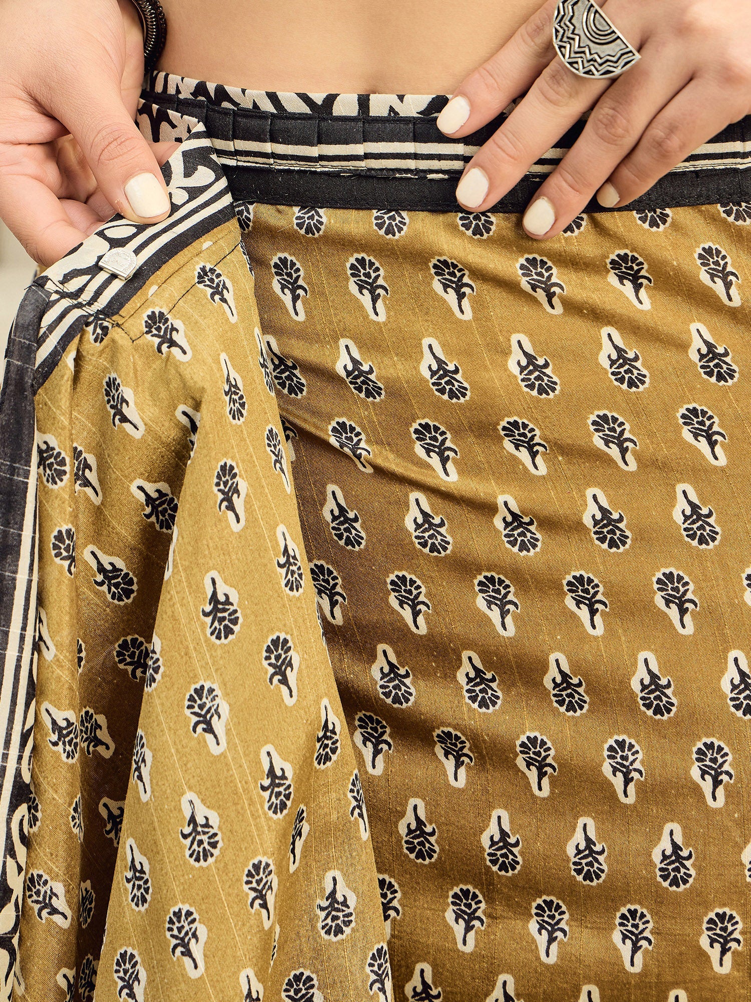 Olive Bhagalpuri Silk Block Printed Saree - Ressa