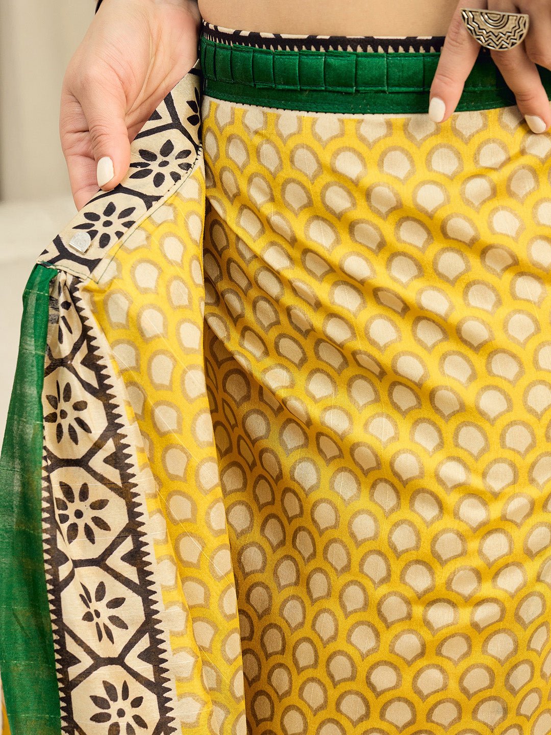 Yellow Bhagalpuri Silk Block Printed Saree - Ressa