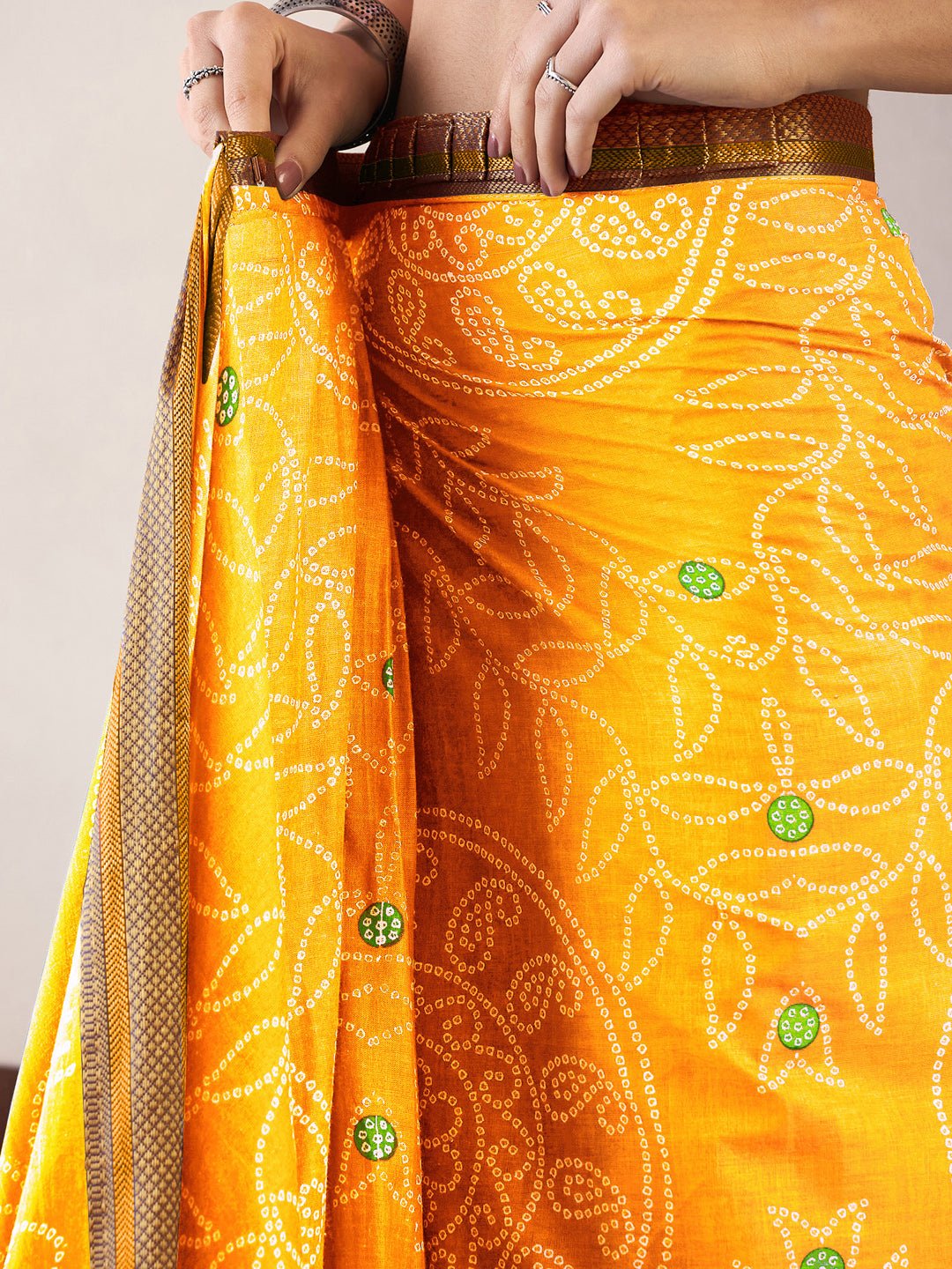Yellow Cotton Ajrakh Block Printed Saree - Ressa