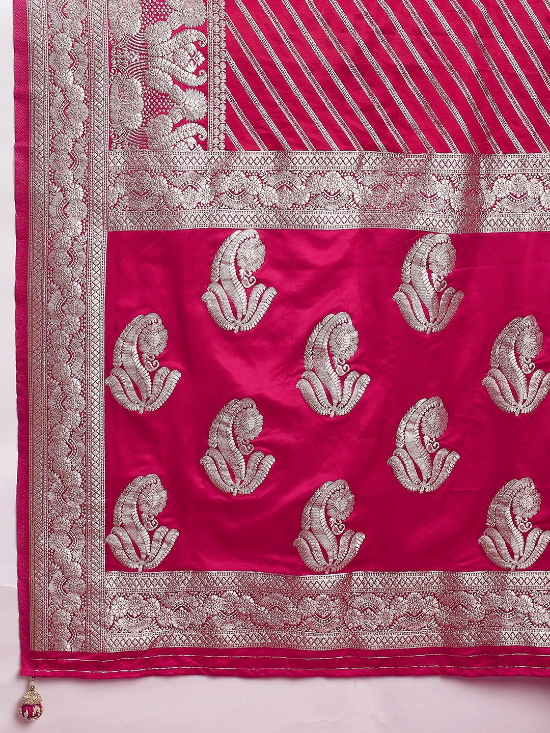 Ruby Red Satin Silk Banarasi Leheriya Zari Weave Saree - Ressa