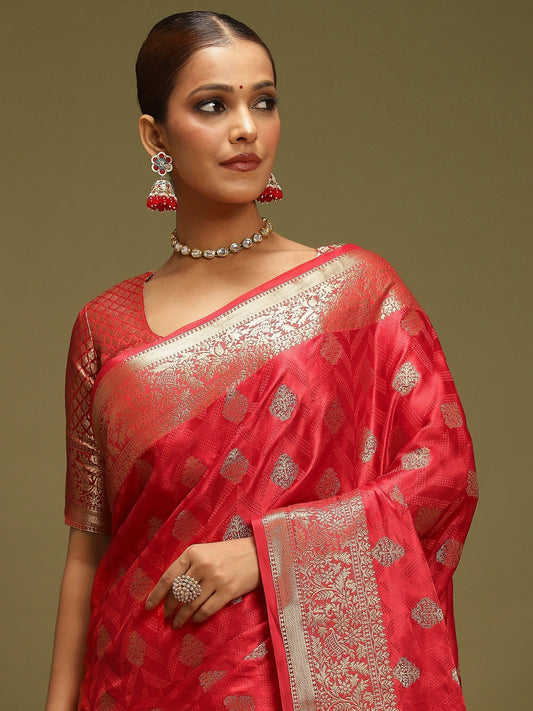 Ruby Red Vichitra Silk Saree - Ressa
