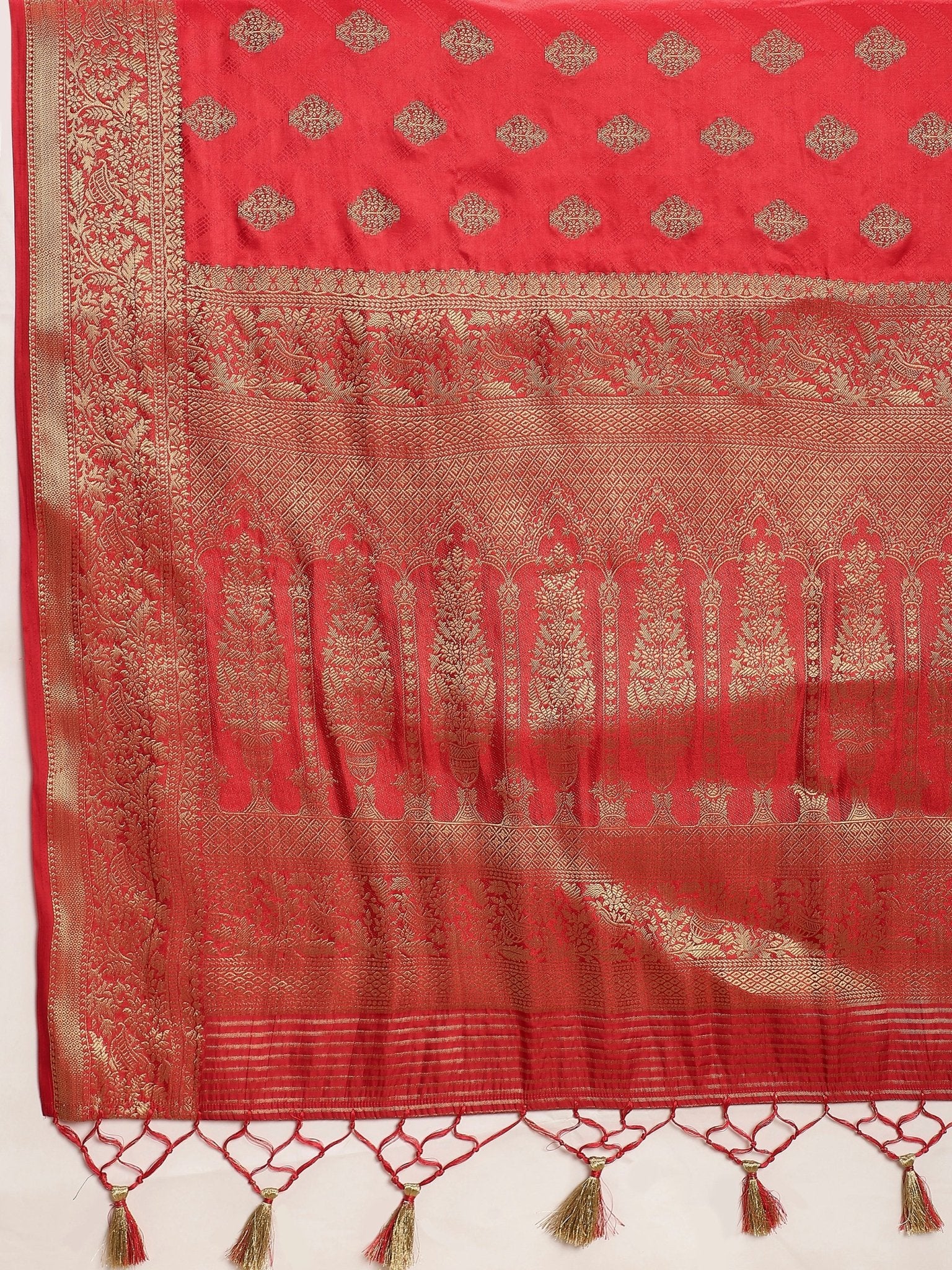 Ruby Red Vichitra Silk Saree - Ressa