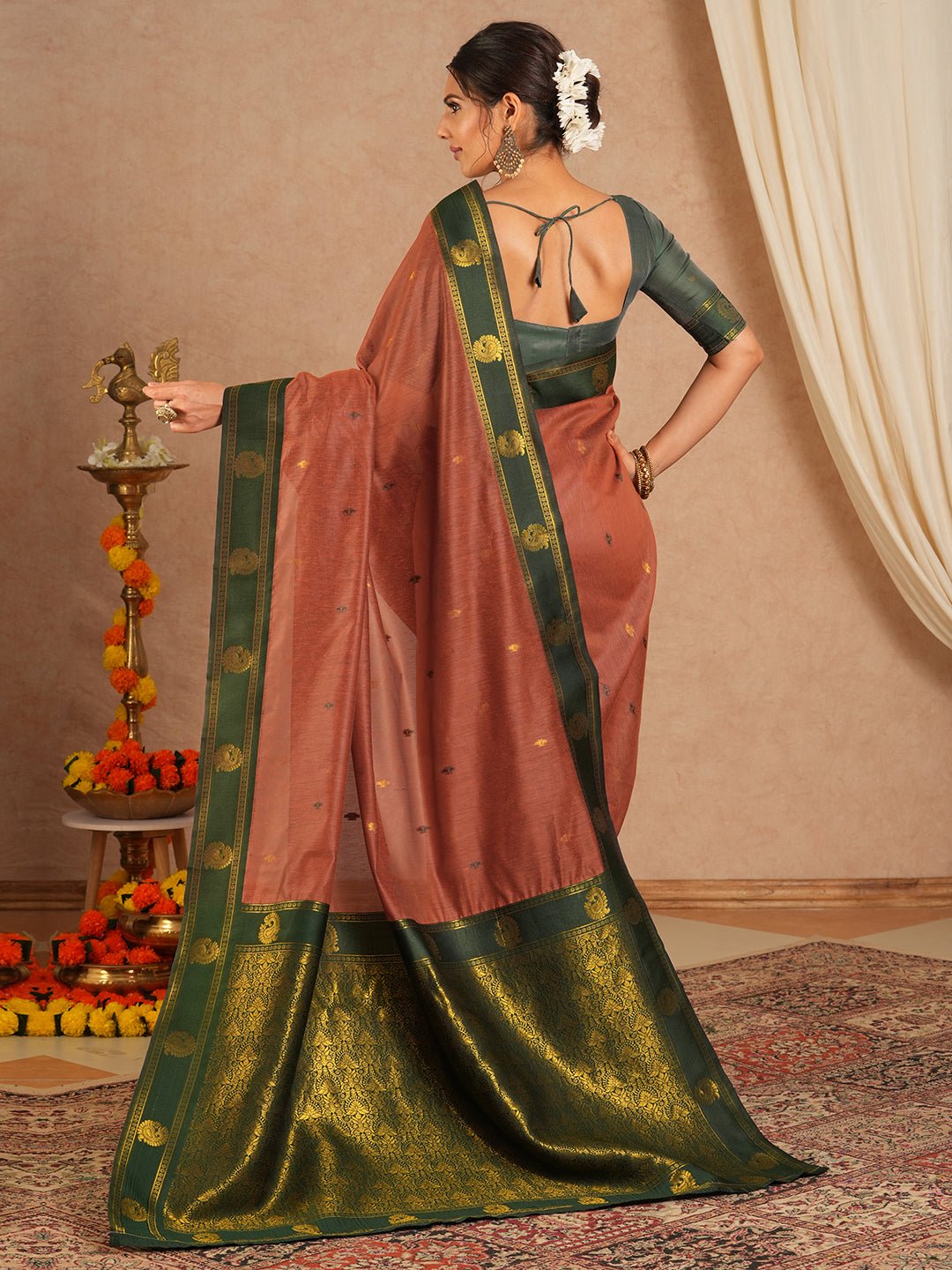 Russet Brown Kanjivaram Silk Saree - Ressa