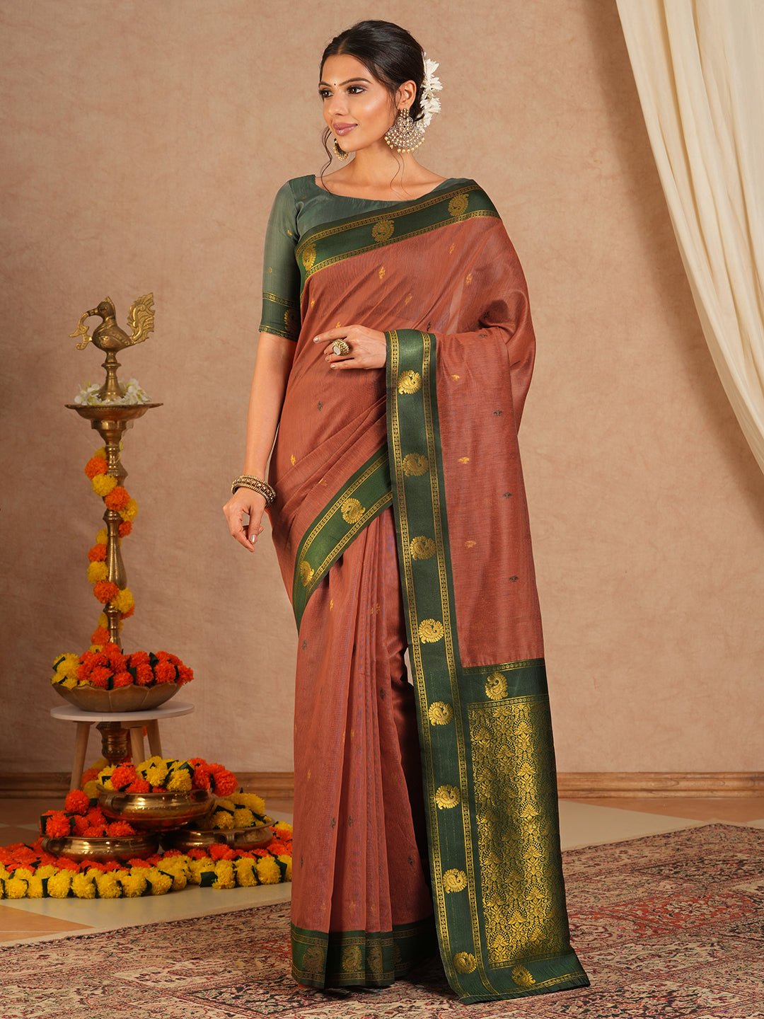 Russet Brown Kanjivaram Silk Saree - Ressa