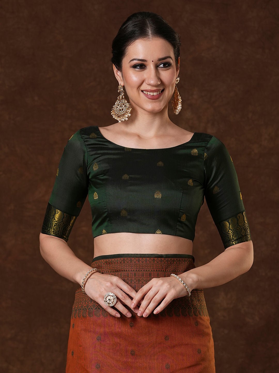 Rust Brown Silk Blend Saree - Ressa