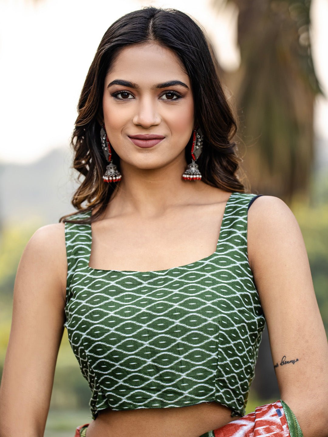 Rust & Emerald Green Patola Silk Saree - Ressa