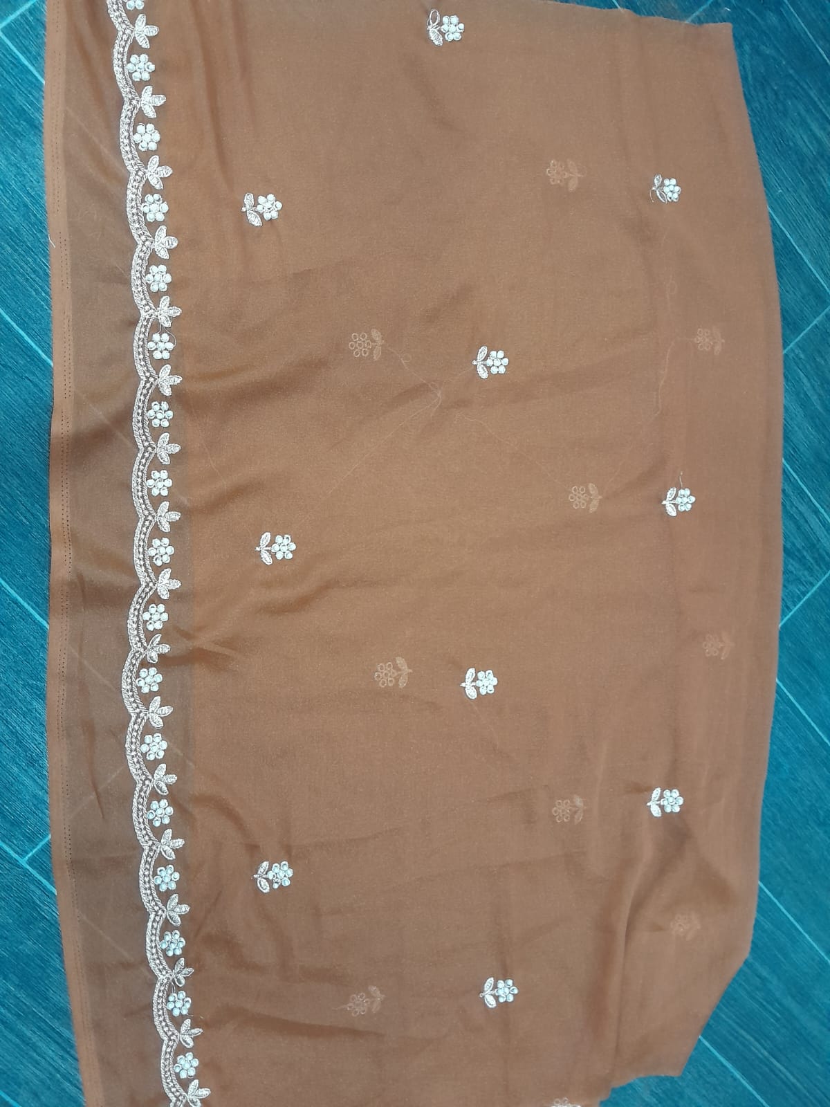 Rust Georgette Embroidered Saree - Ressa