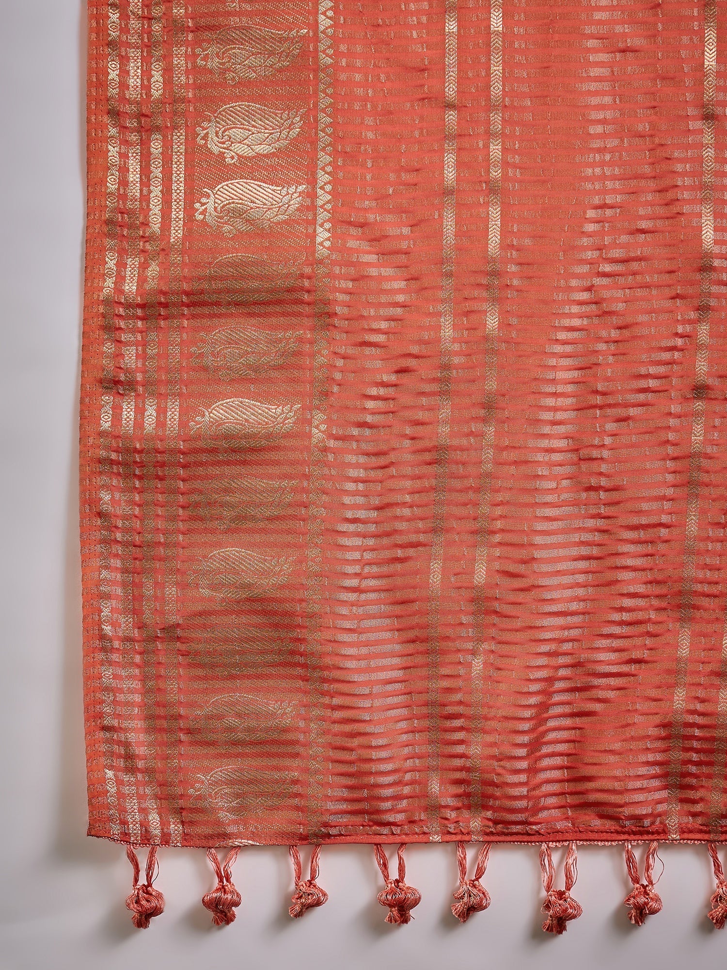 Rust Gold Zari Tissue Silk Saree - Ressa