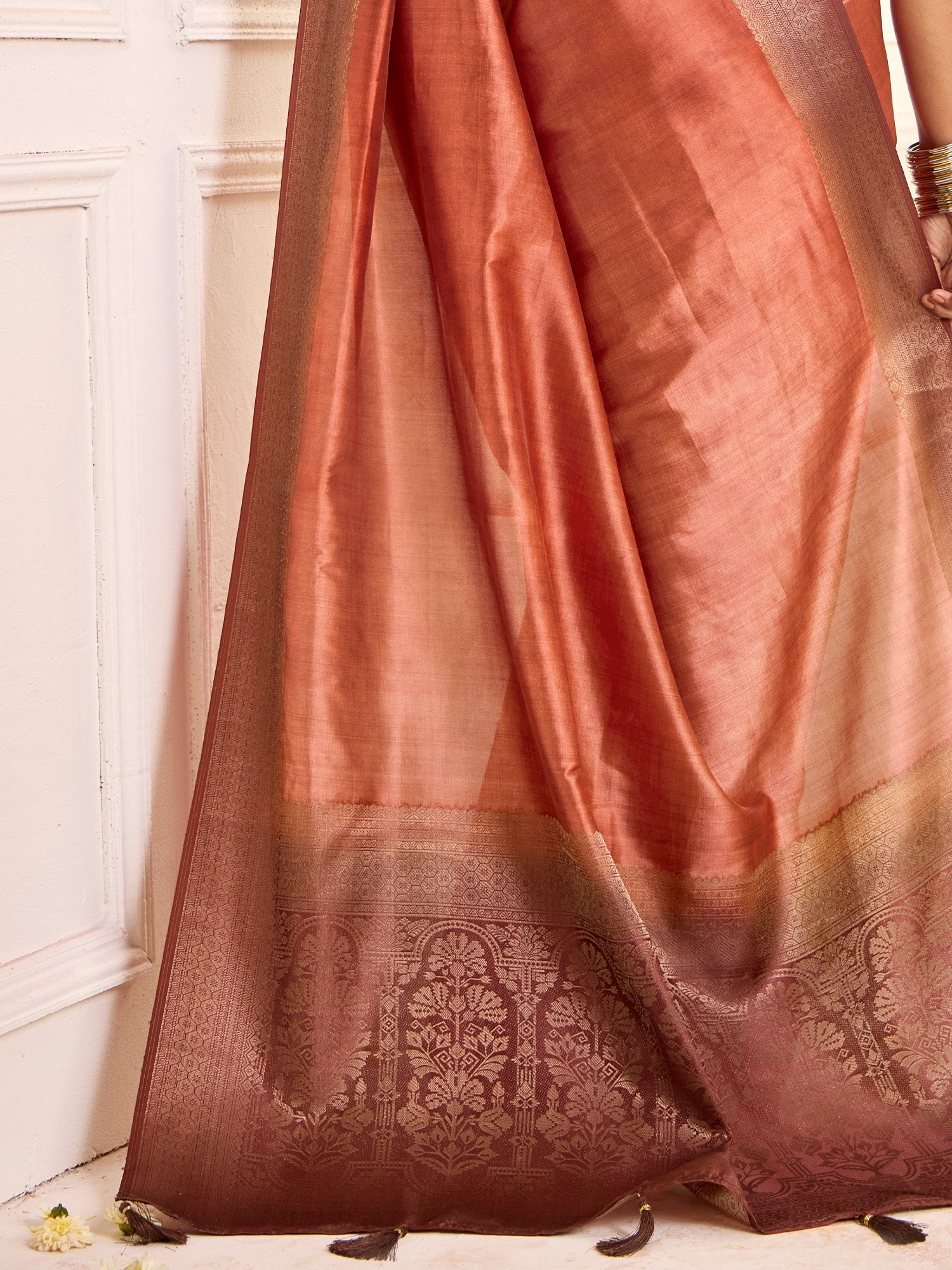 Rust Orange Banarasi Silk Zari Woven Saree - Ressa