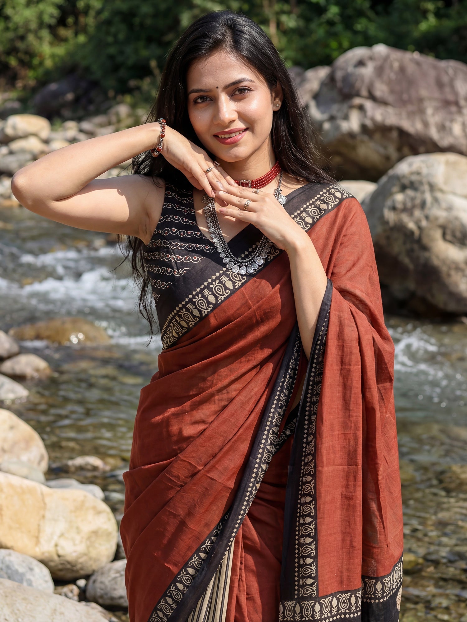 Rust Orange Cotton Saree - Ressa