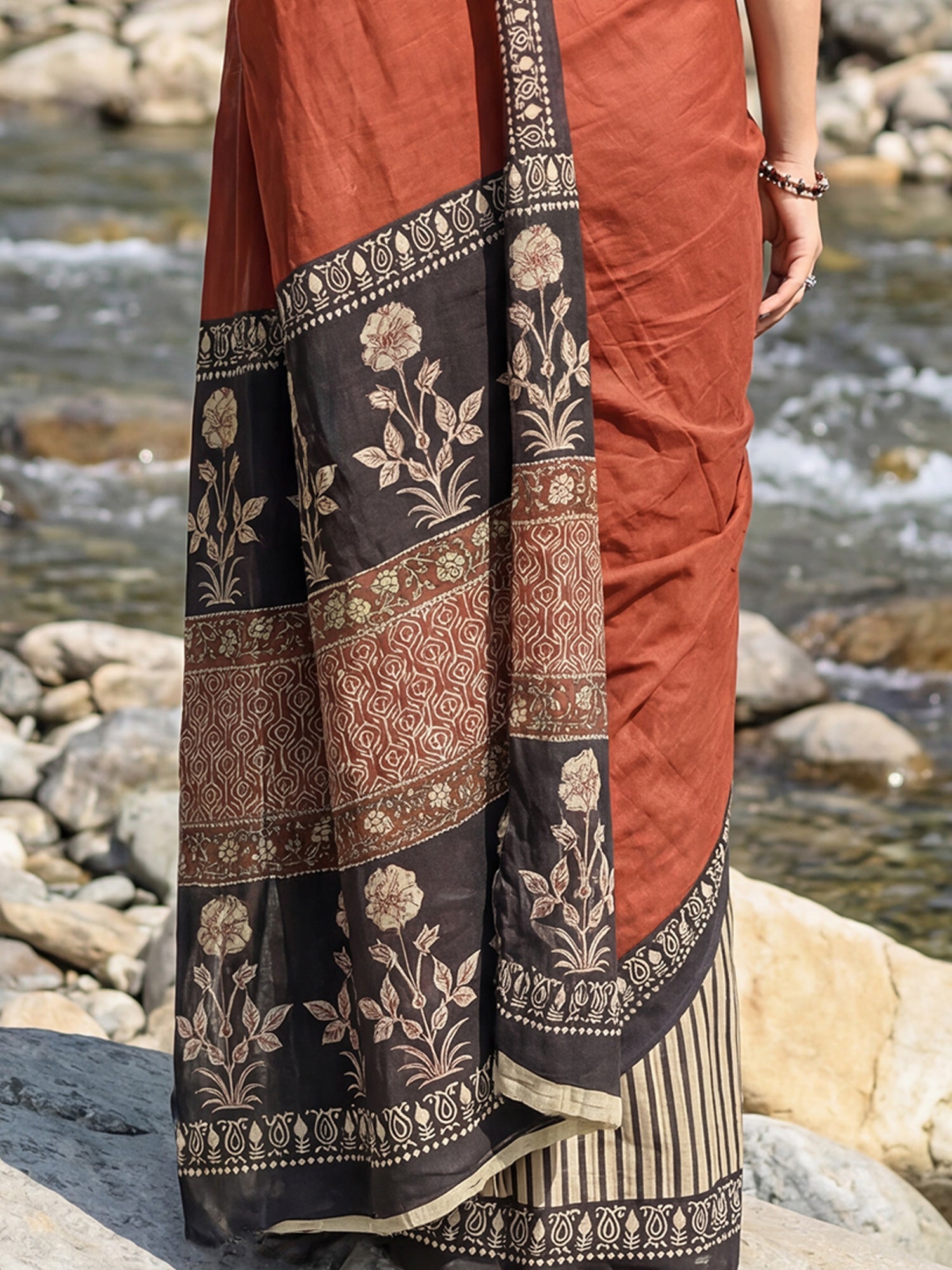 Rust Orange Cotton Saree - Ressa