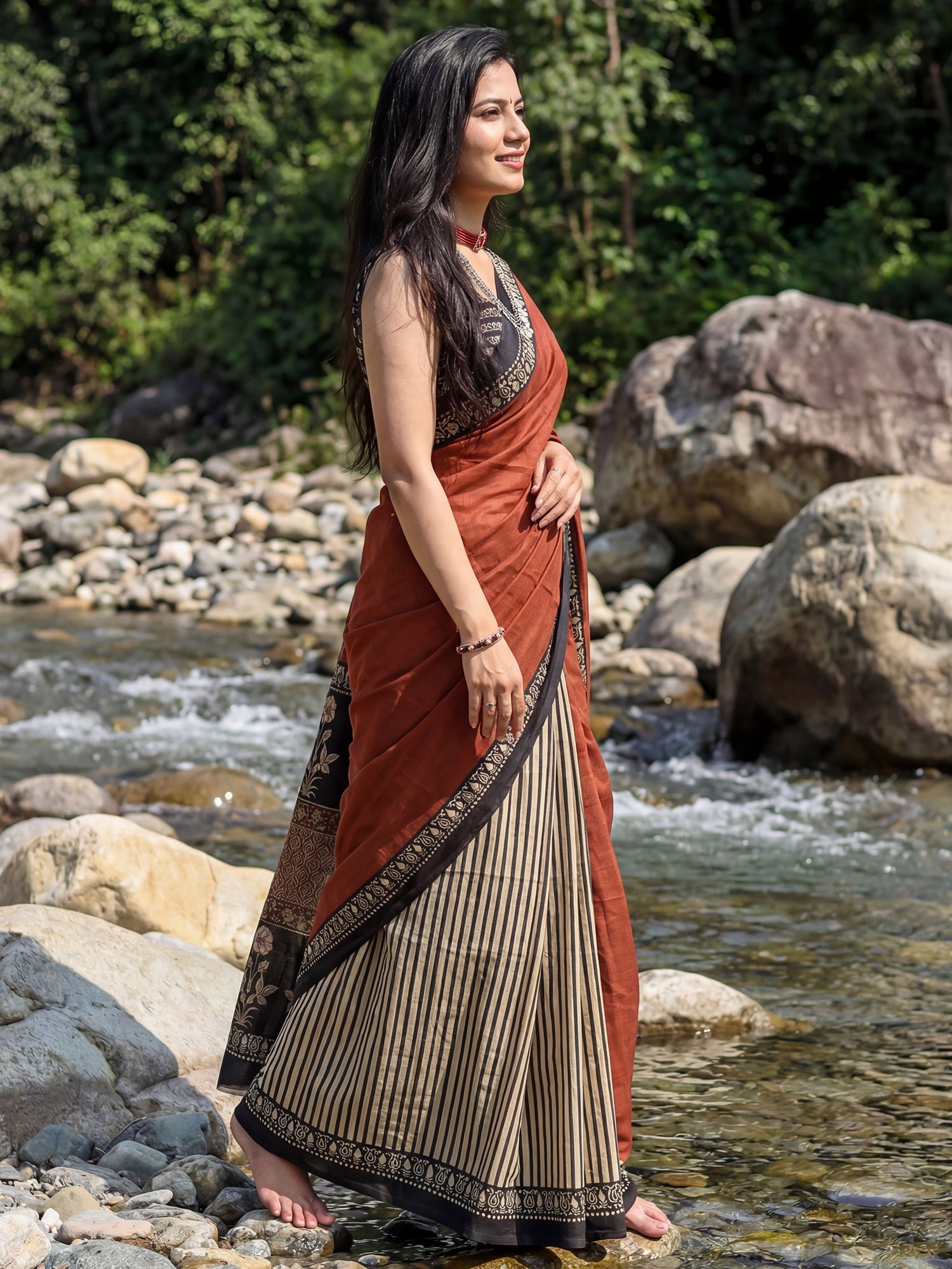 Rust Orange Cotton Saree - Ressa