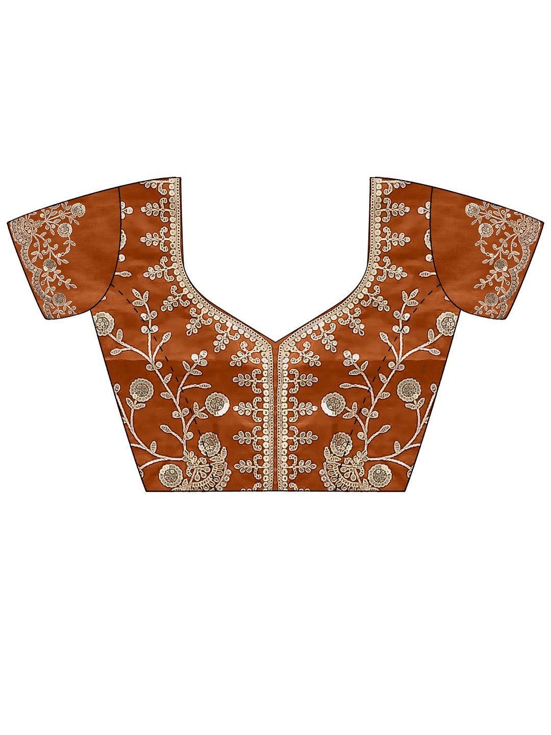 Rust Orange Embroidered Silk Saree - Ressa