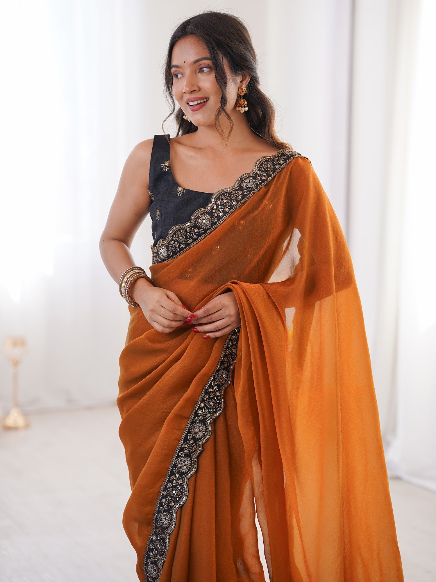 Rust Orange Georgette Saree - Ressa