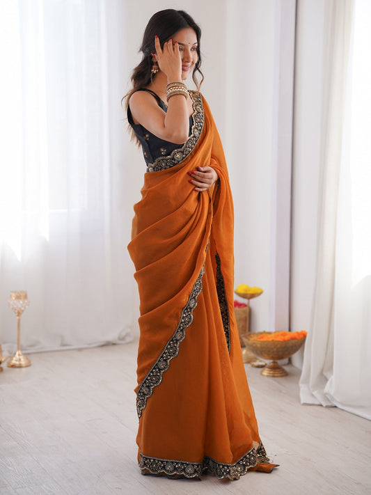 Rust Orange Georgette Saree - Ressa
