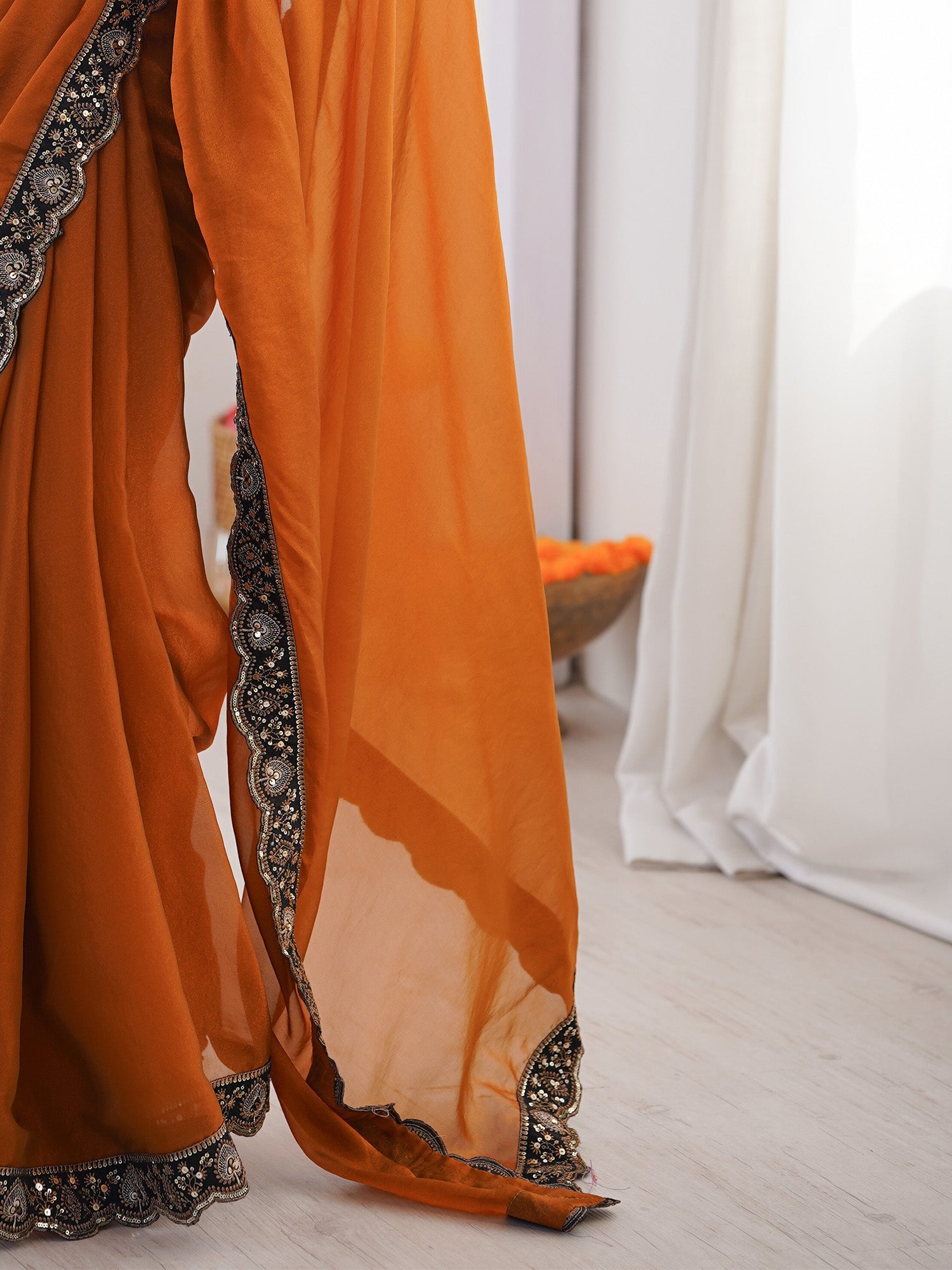 Rust Orange Georgette Saree - Ressa