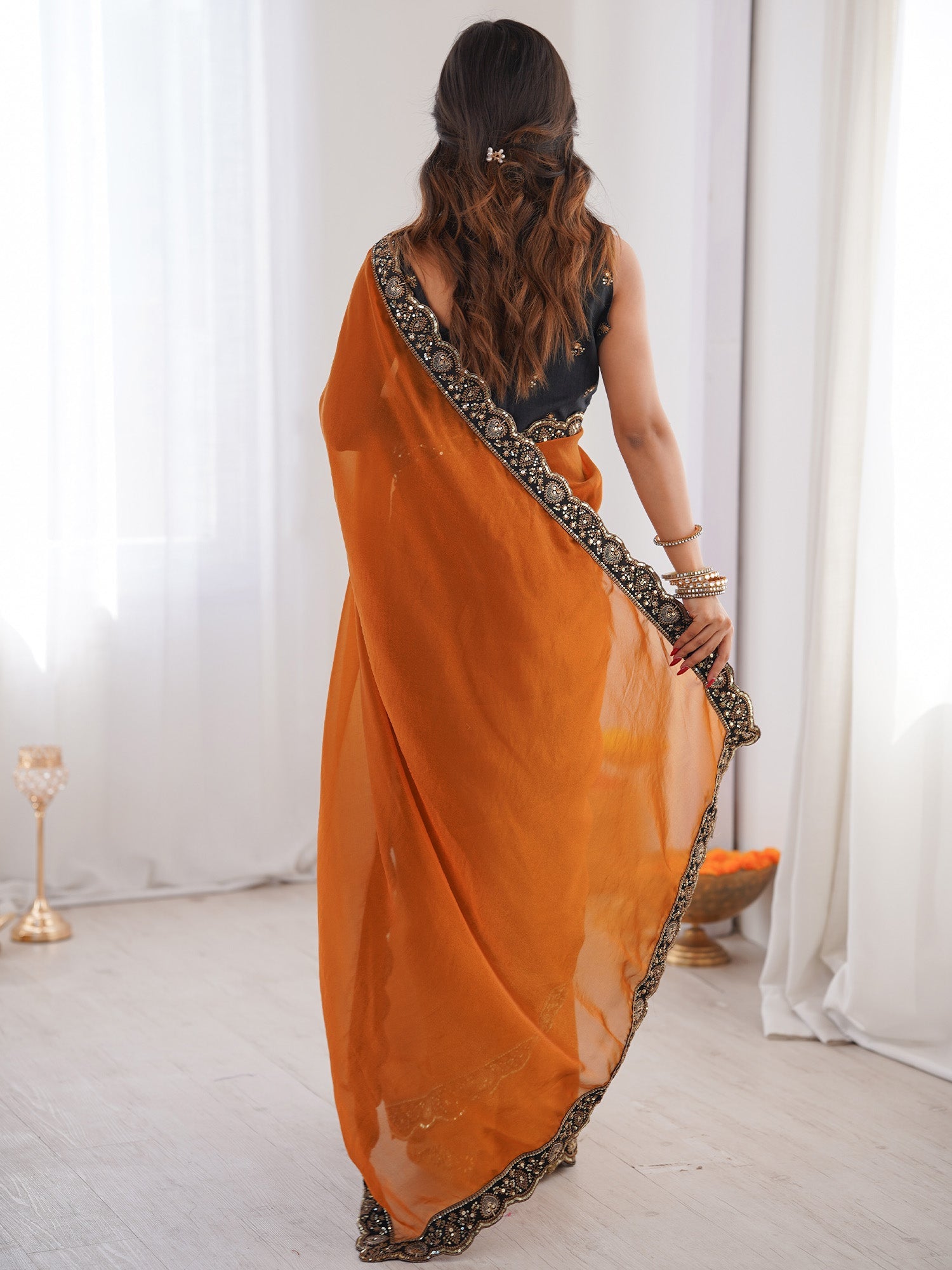 Rust Orange Georgette Saree - Ressa