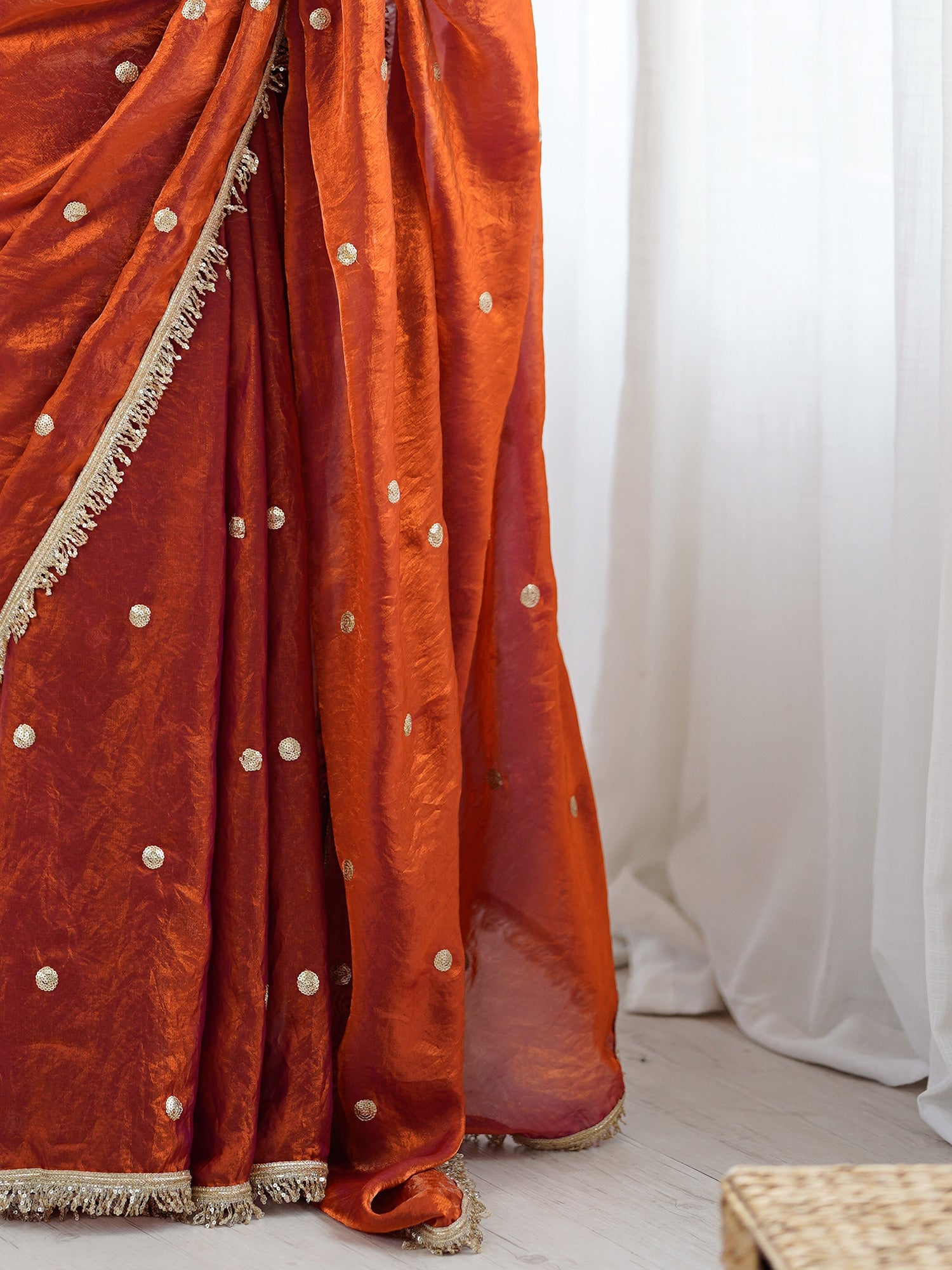 Rust Orange & Magenta Pink Organza Saree - Ressa