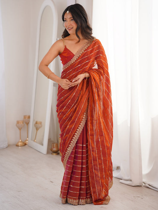 Rust Orange & Maroon Saree - Ressa