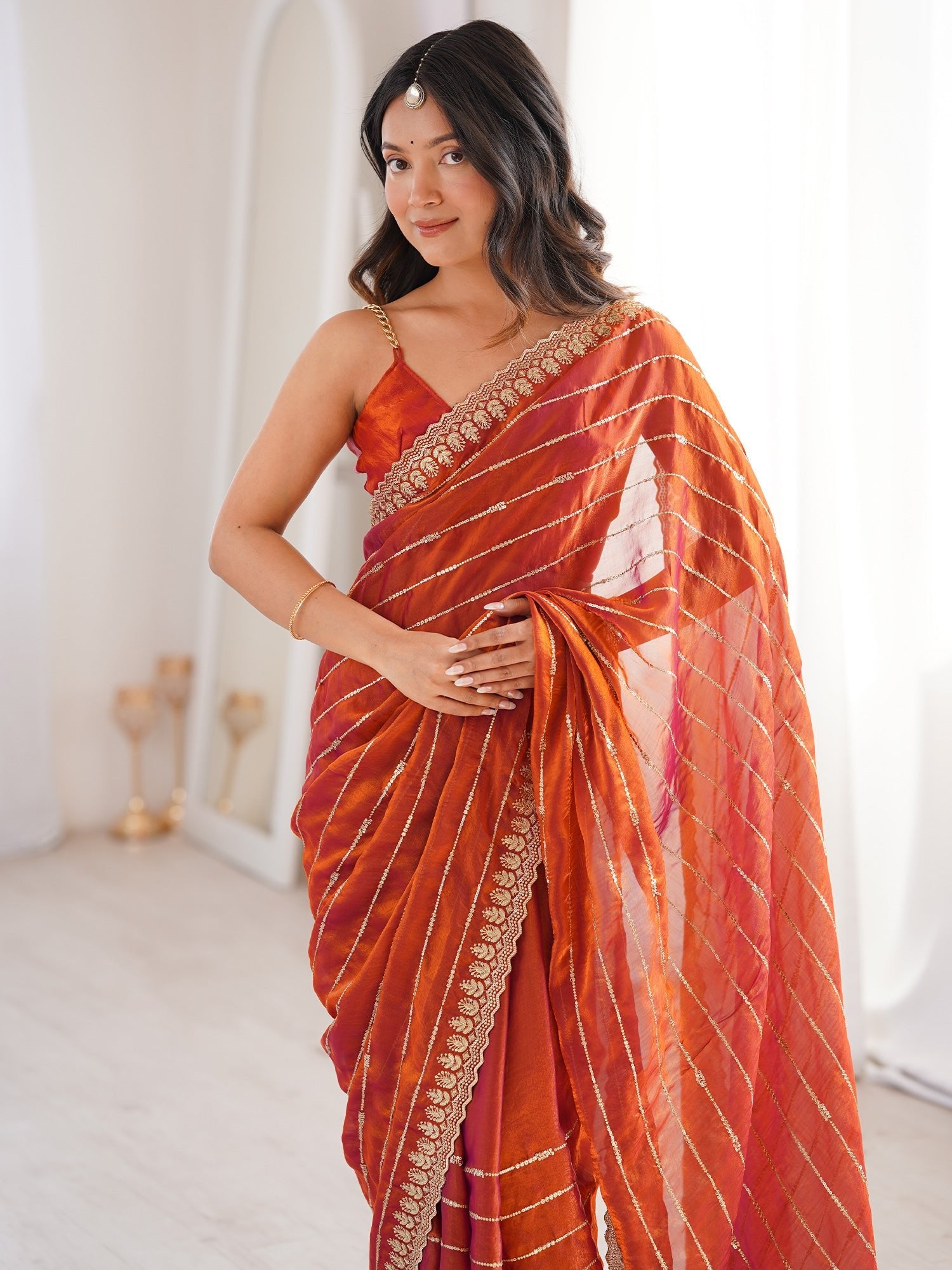 Rust Orange & Maroon Saree - Ressa