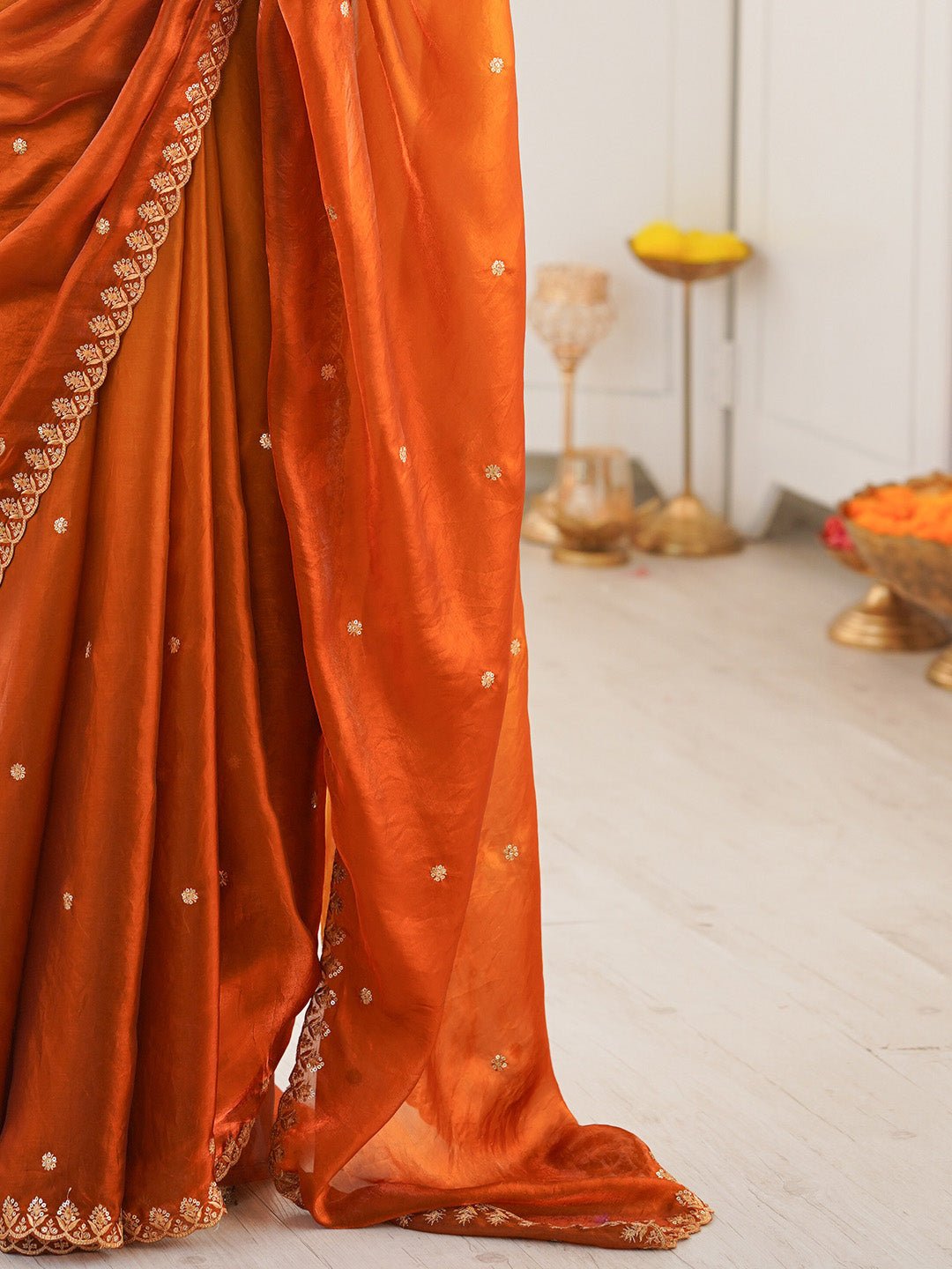 Rust Orange Paper Silk Saree - Ressa
