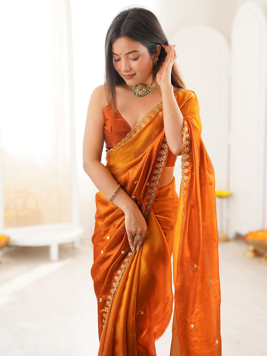 Rust Orange Paper Silk Saree - Ressa