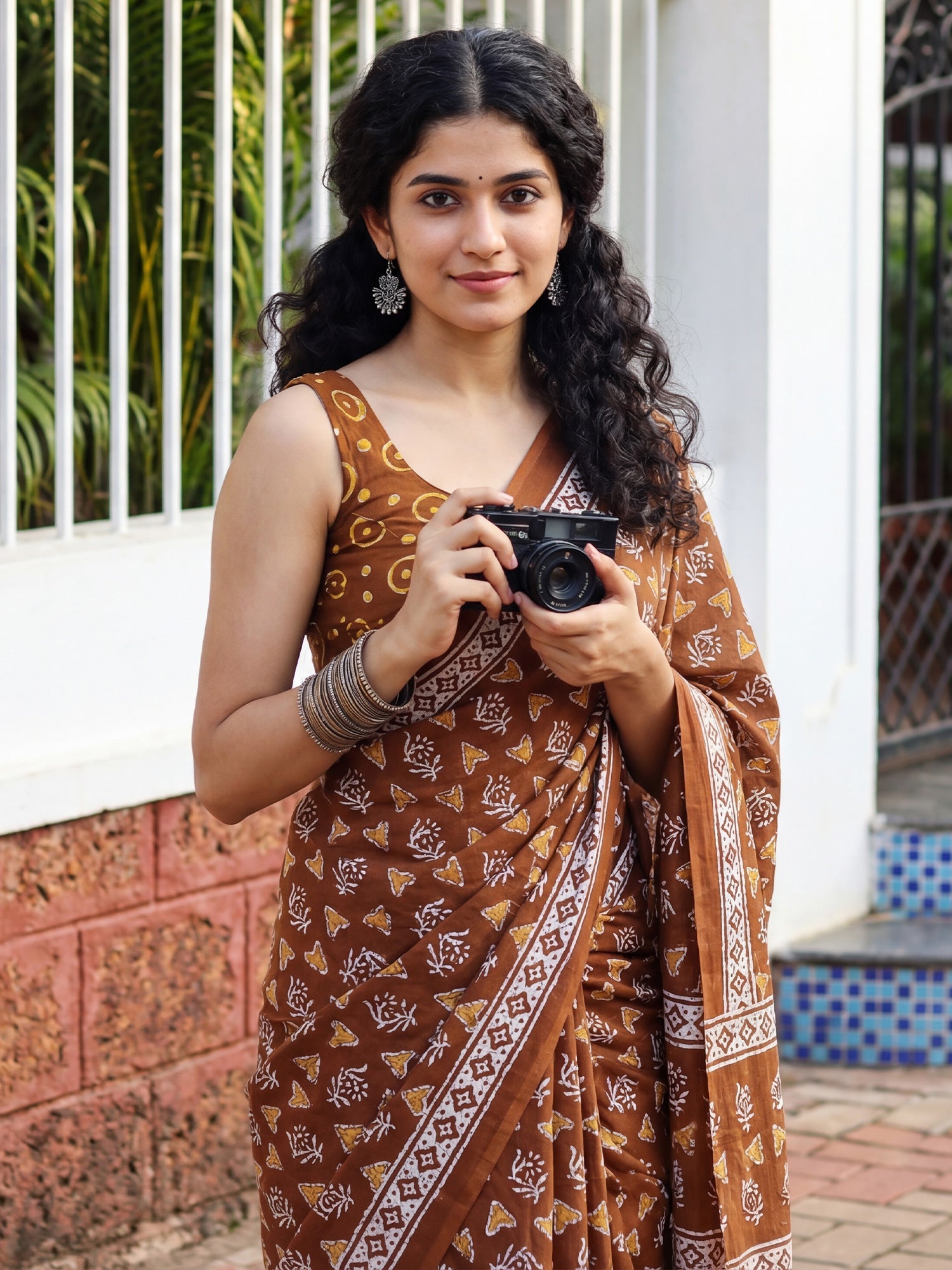 Rust Orange Printed Saree - Ressa
