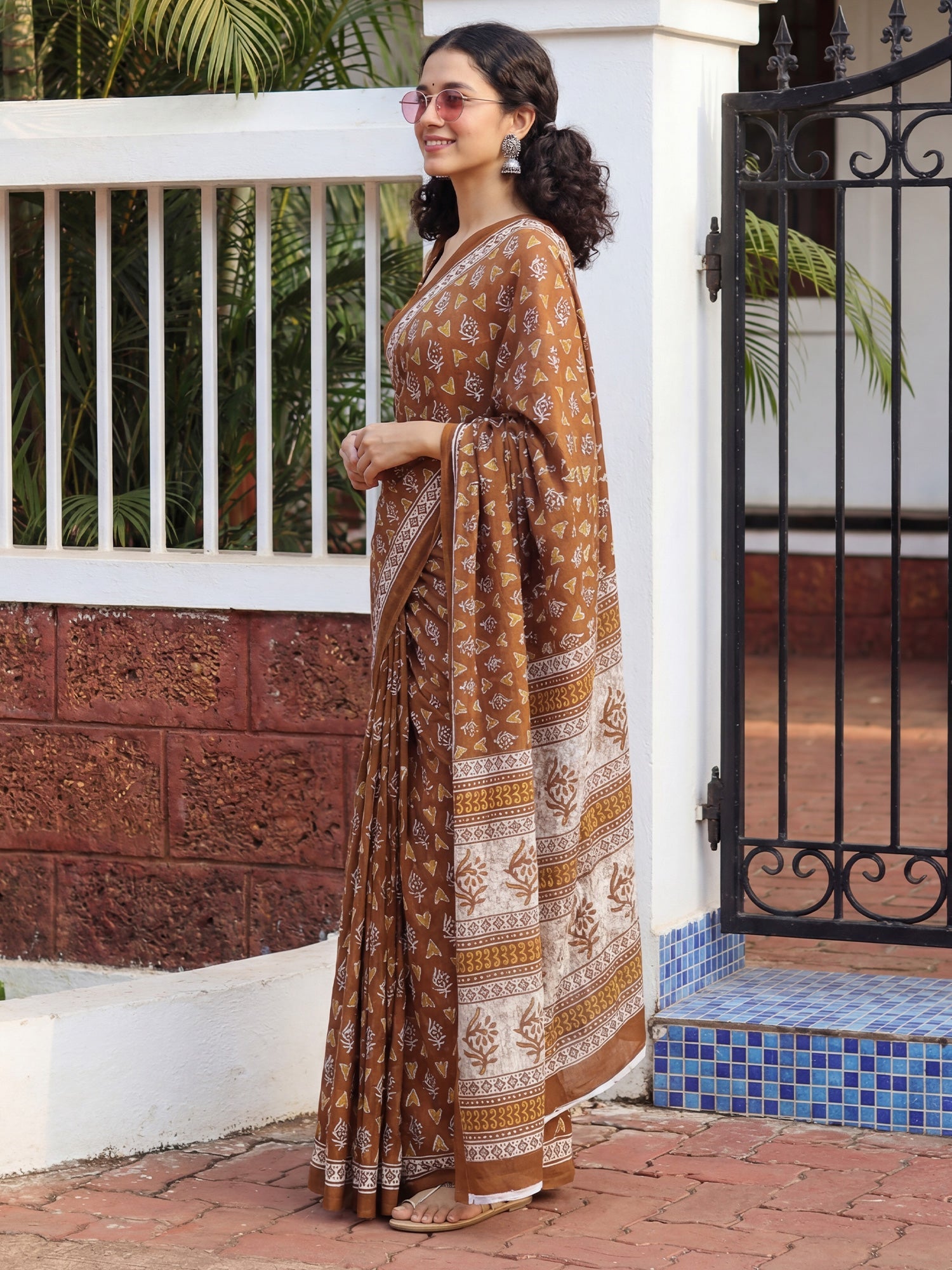 Rust Orange Printed Saree - Ressa