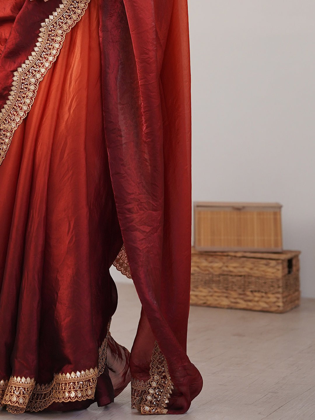 Rust Orange Shimmer Saree - Ressa