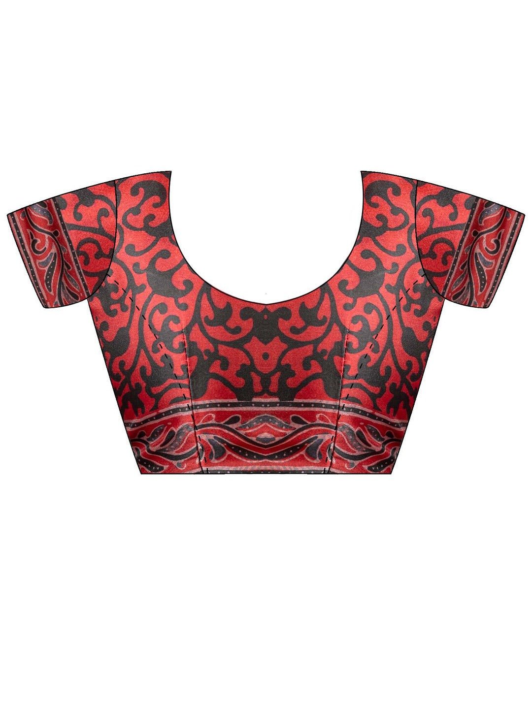 Rust Red Ajrakh Floral Printed Saree with Black Border - Ressa