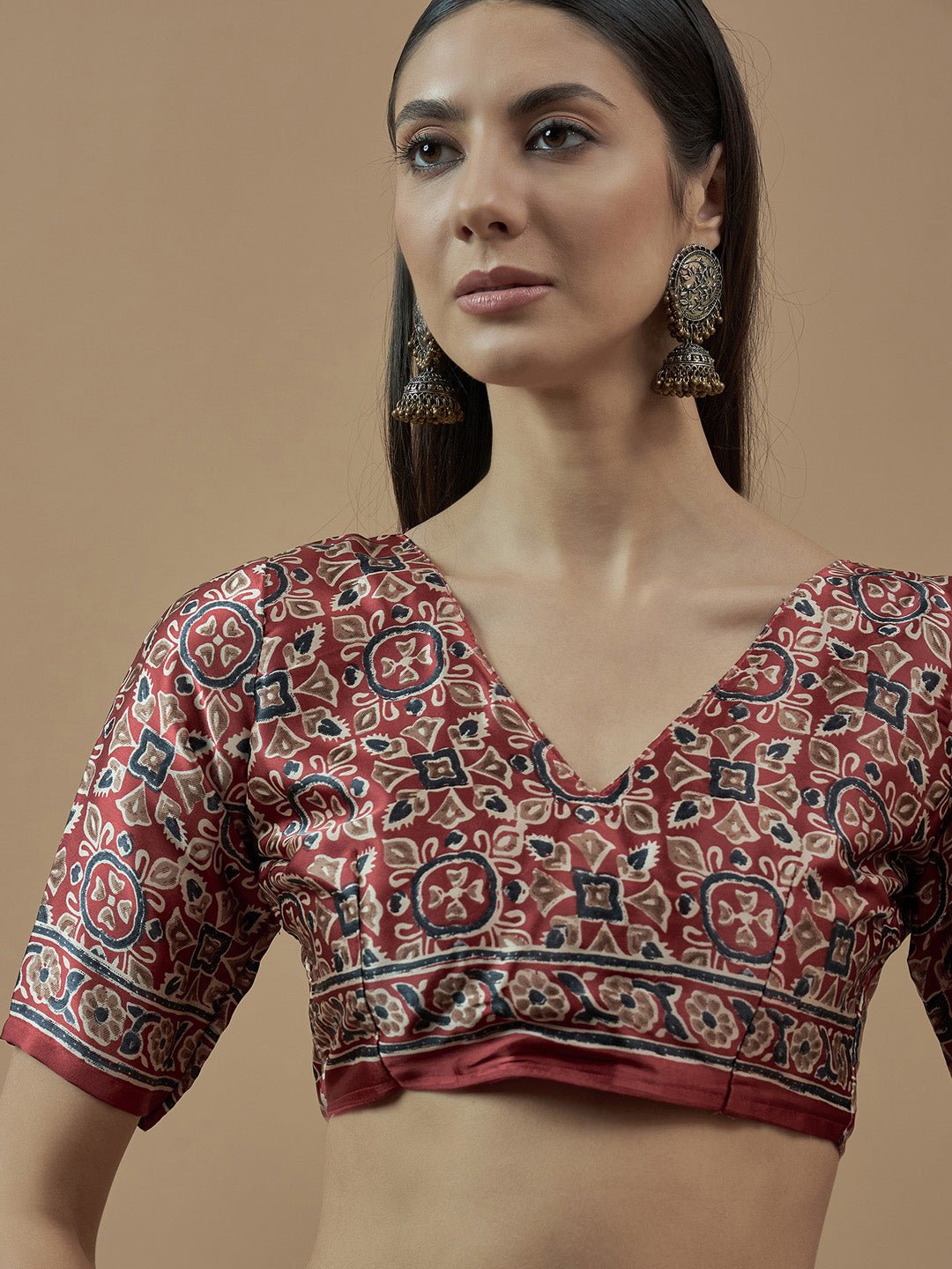 Rust Red Ajrakh Saree - Ressa