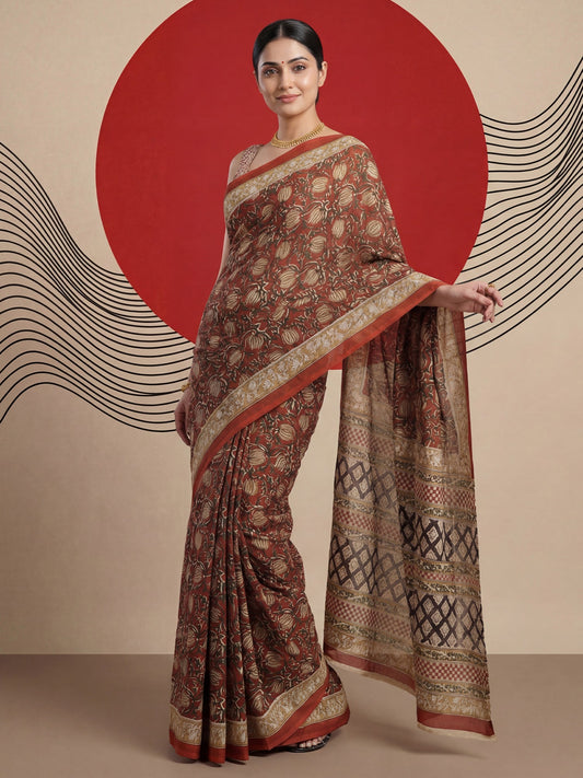 rust red Cotton Mulmul Saree - Ressa