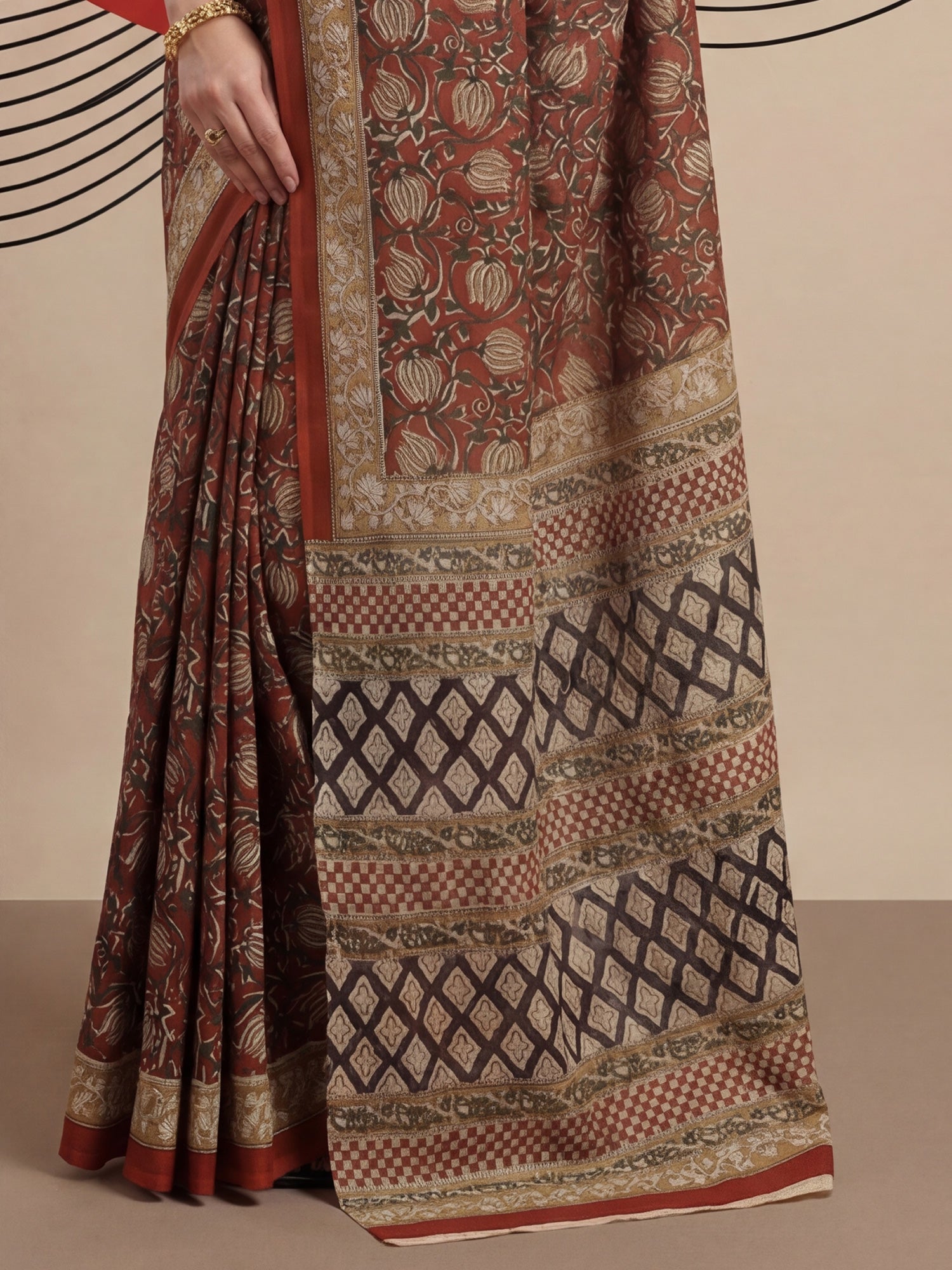 rust red Cotton Mulmul Saree - Ressa
