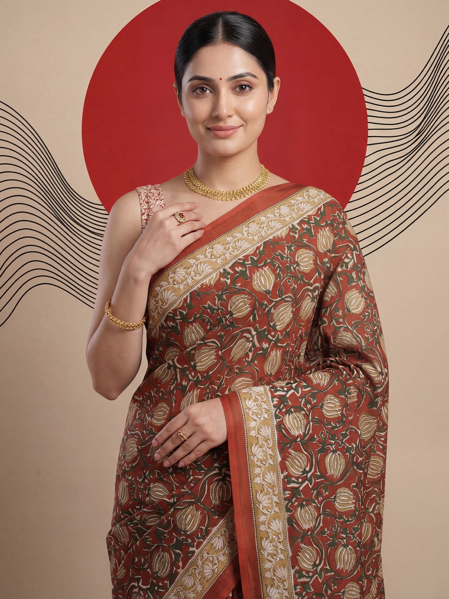 rust red Cotton Mulmul Saree - Ressa