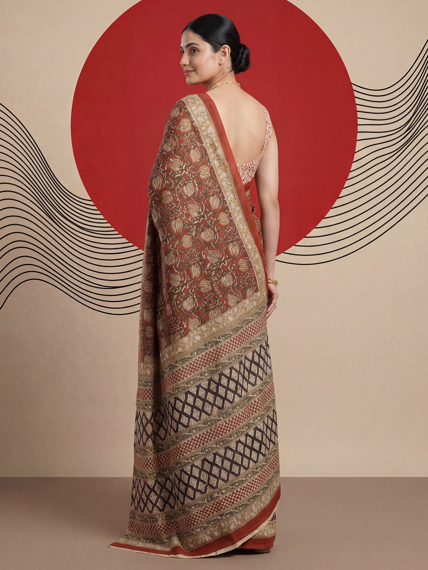 rust red Cotton Mulmul Saree - Ressa