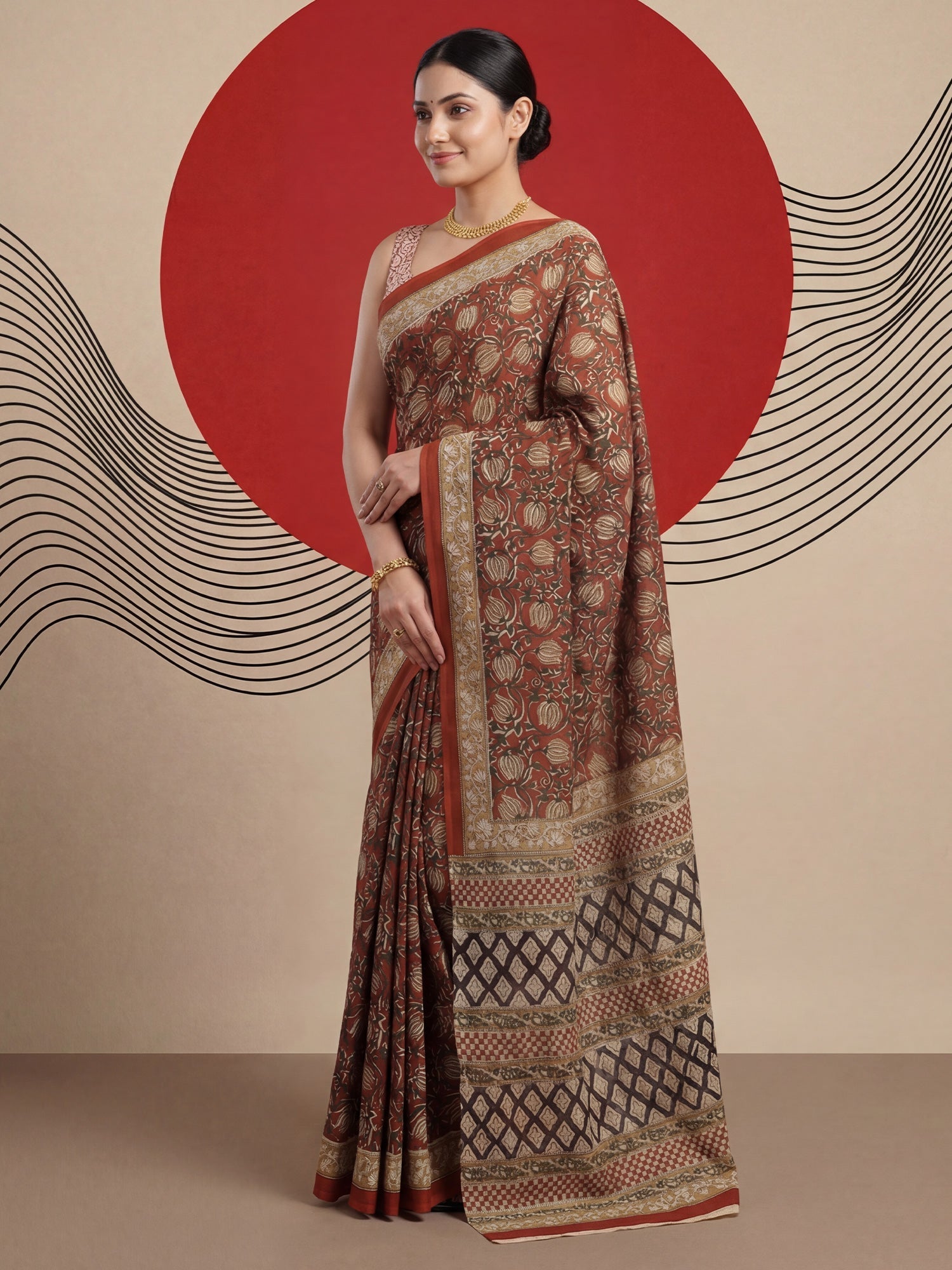 rust red Cotton Mulmul Saree - Ressa