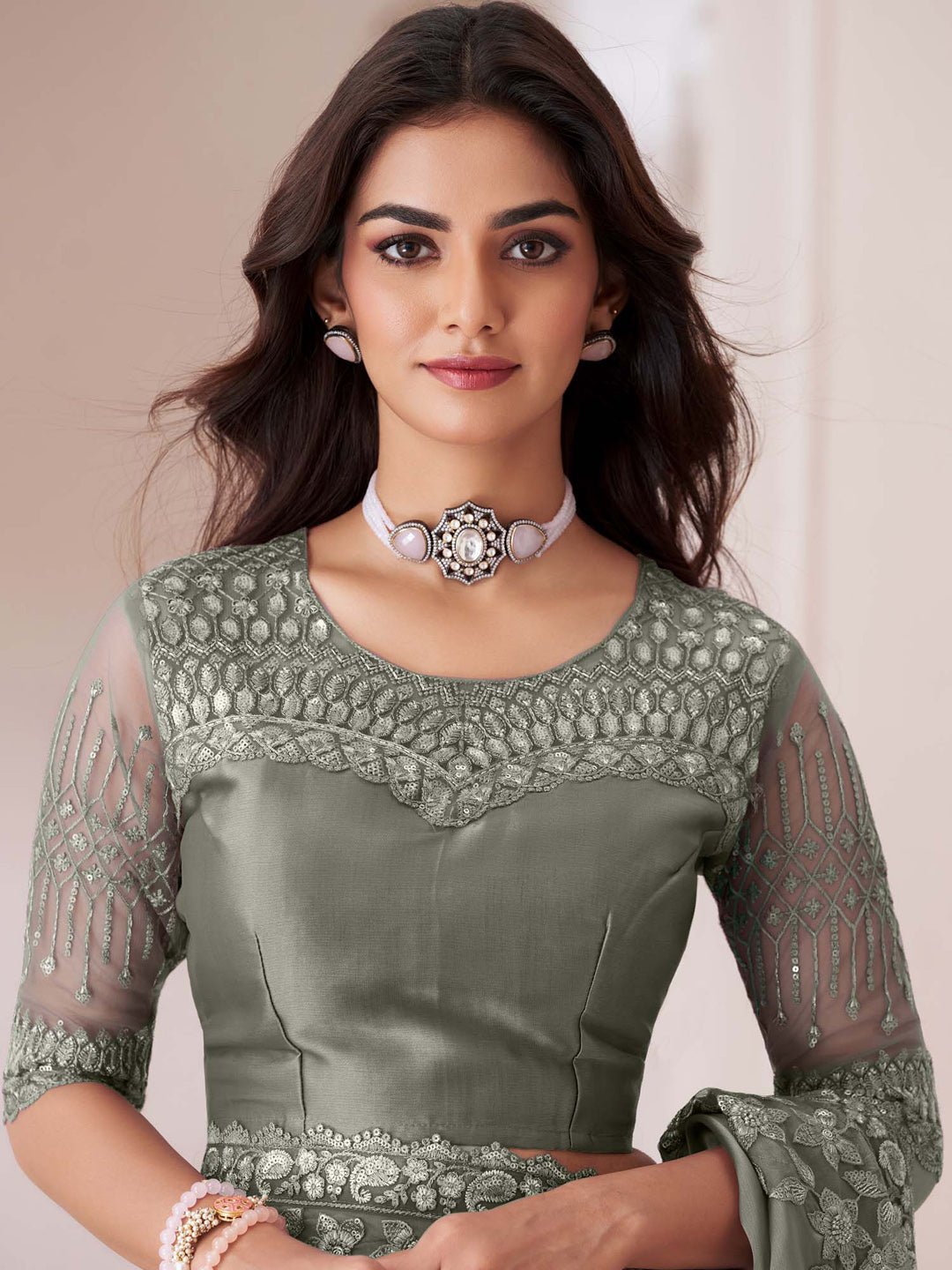 Rust Sea Green Embellished Party wear Saree - Ressa