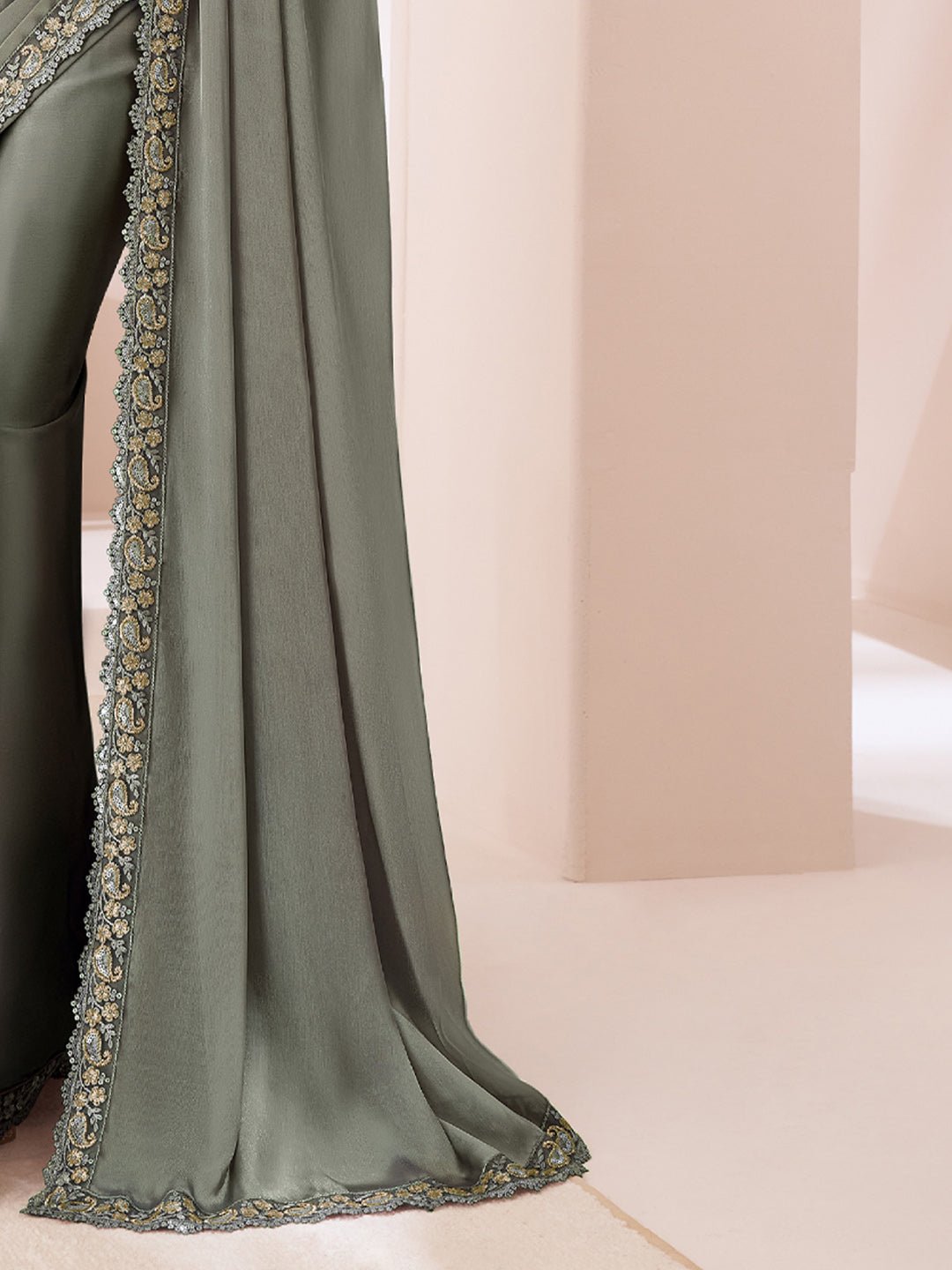 Rust Sea Green Embellished Party wear Saree - Ressa