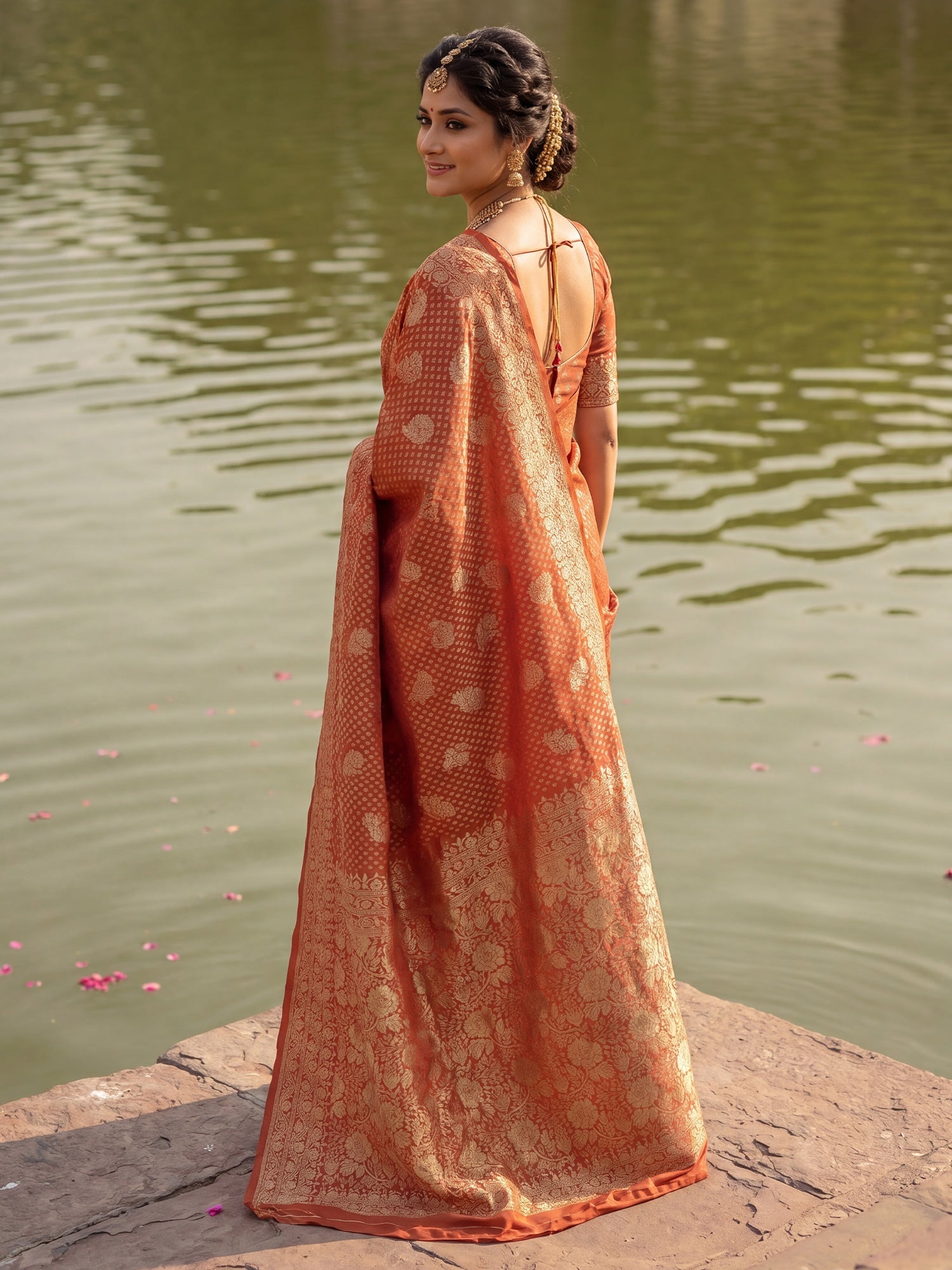 Rust Terracotta Banarasi Silk Saree - Ressa