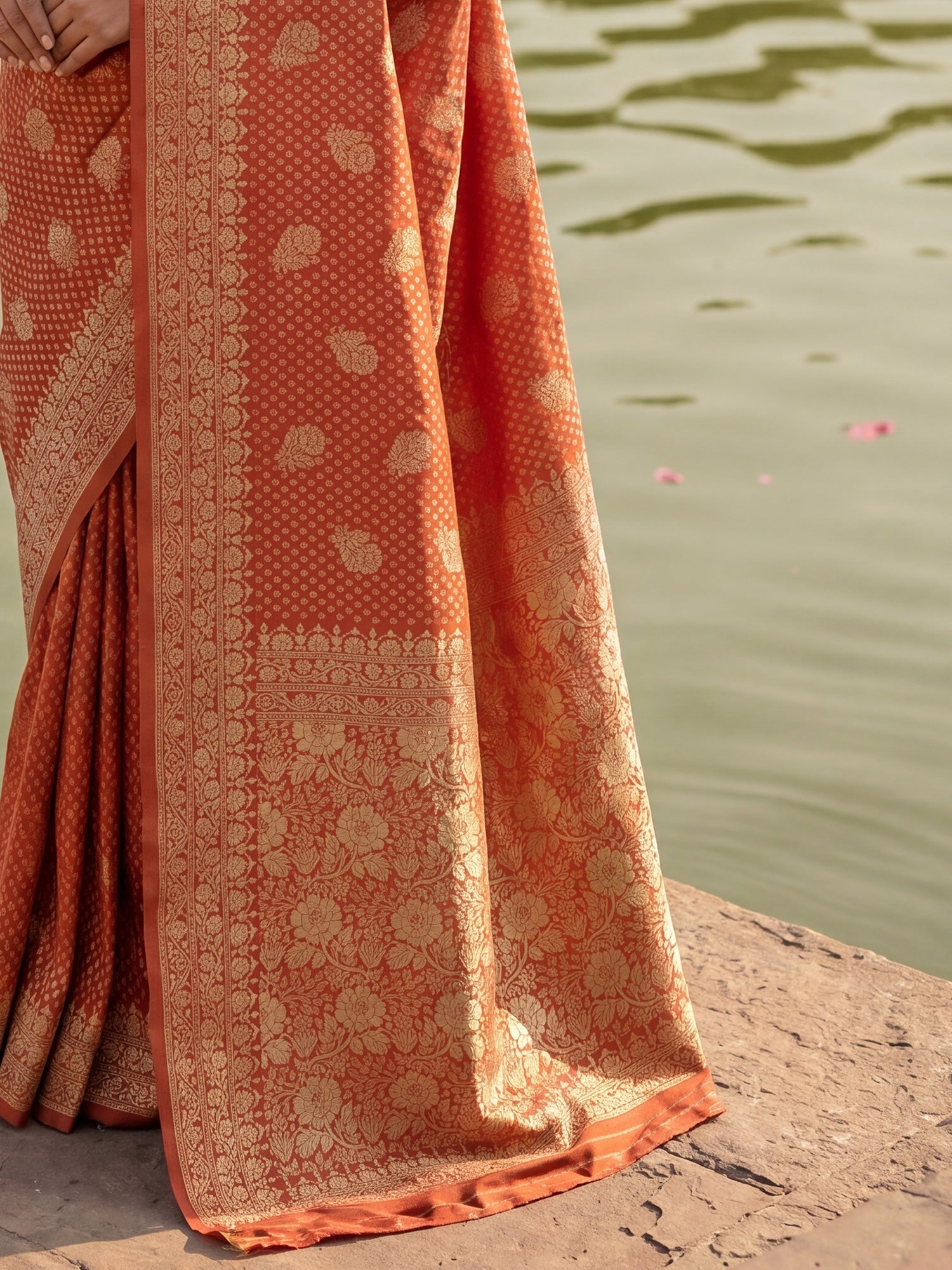 Rust Terracotta Banarasi Silk Saree - Ressa