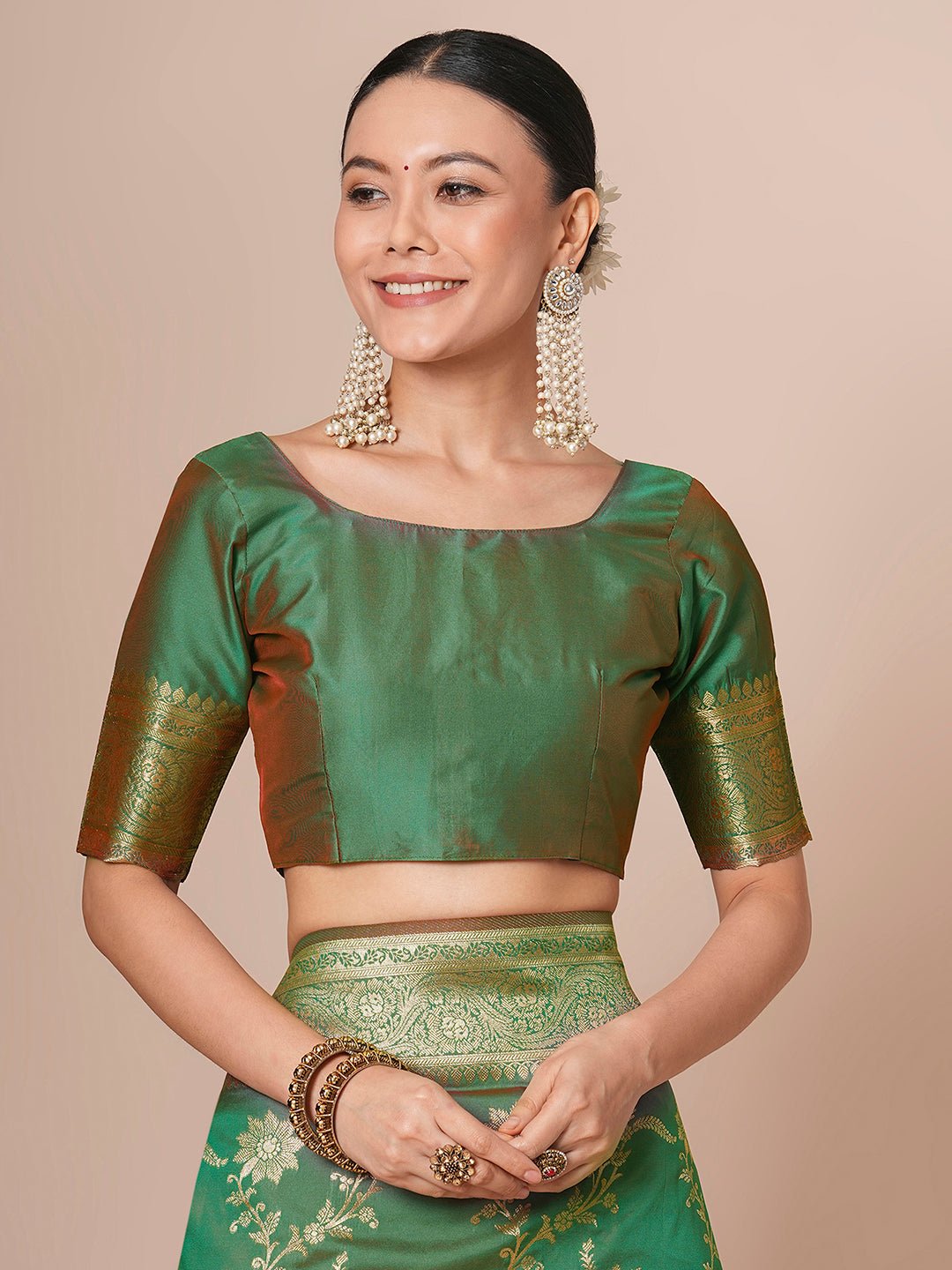 Sage Green Banarasi Silk Saree - Ressa