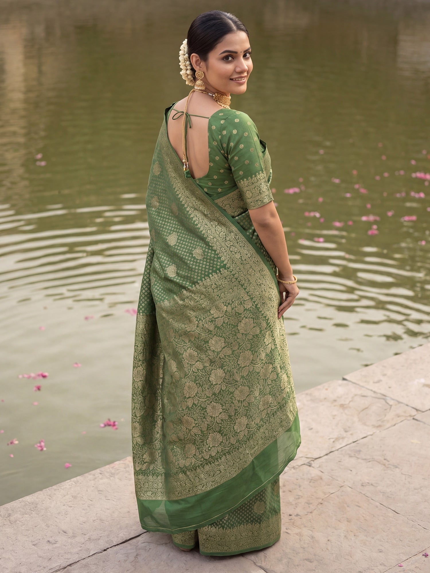 Sage Green Banarasi Silk Saree - Ressa
