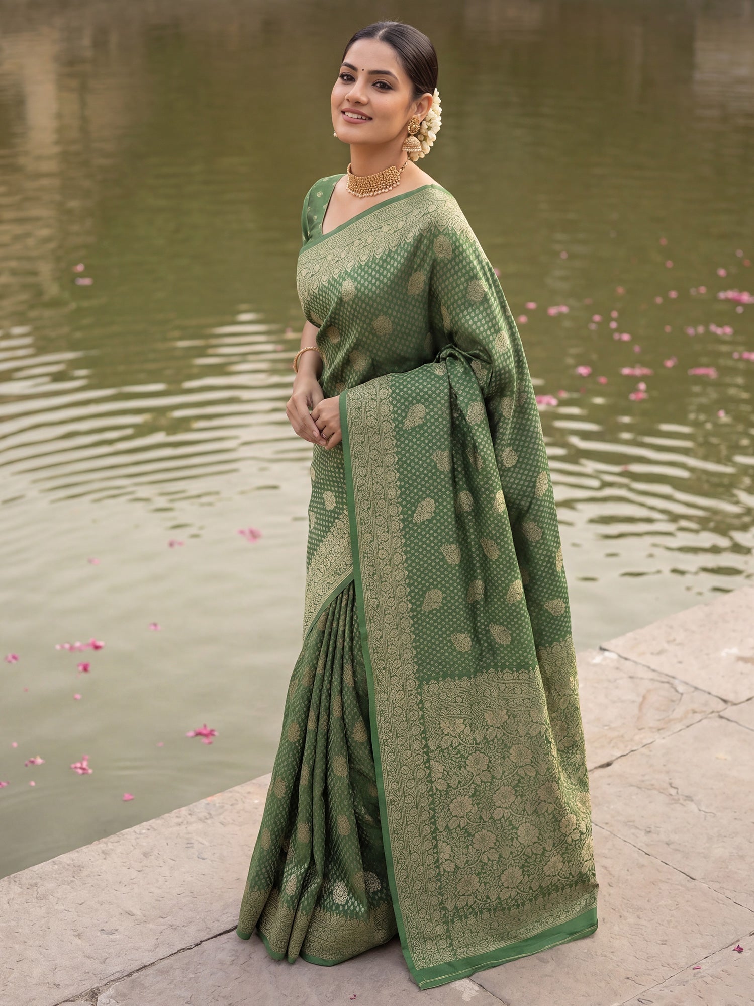 Sage Green Banarasi Silk Saree - Ressa