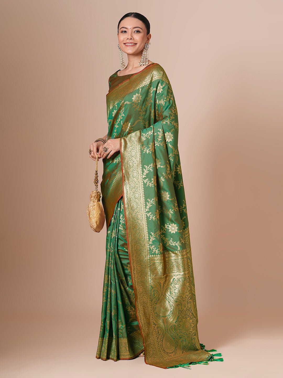 Sage Green Banarasi Silk Saree - Ressa