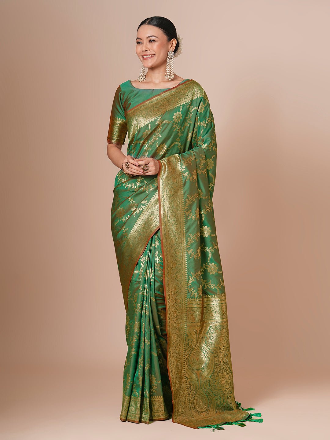 Sage Green Banarasi Silk Saree - Ressa