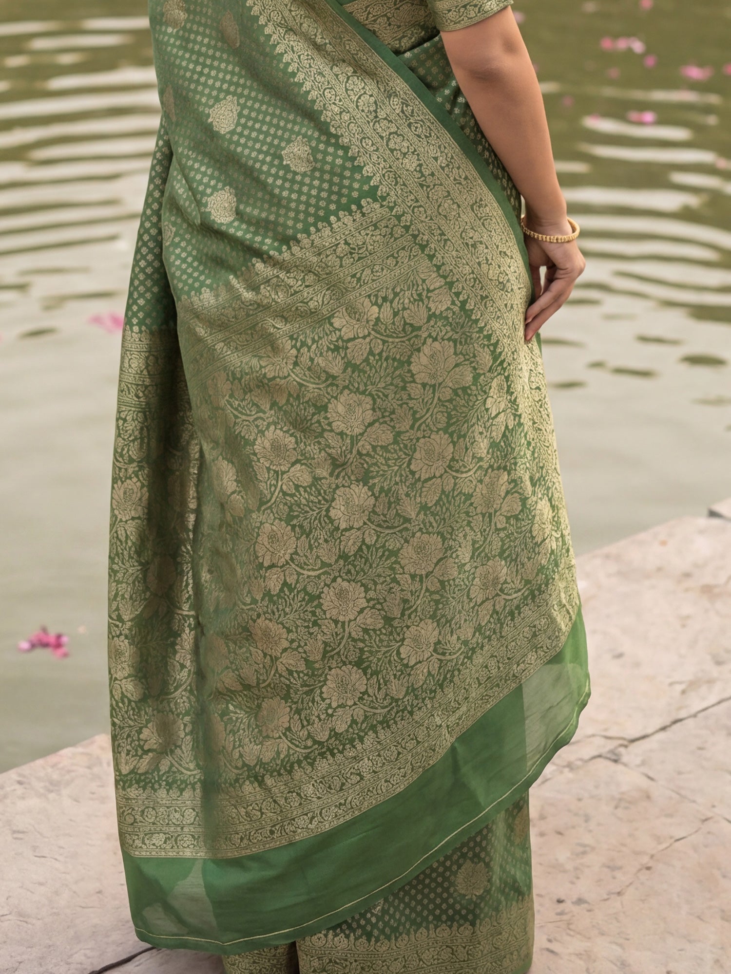 Sage Green Banarasi Silk Saree - Ressa