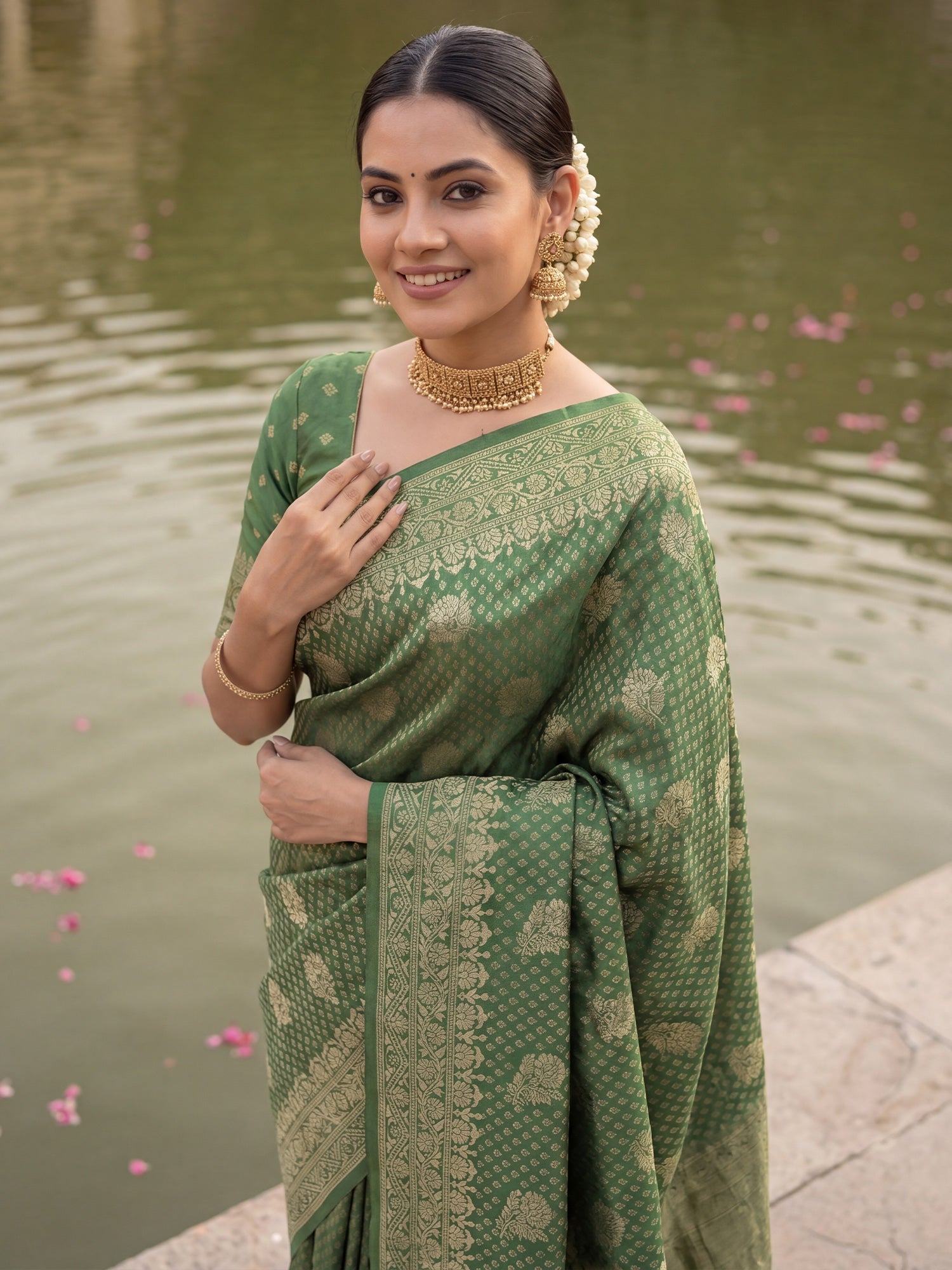 Sage Green Banarasi Silk Saree - Ressa